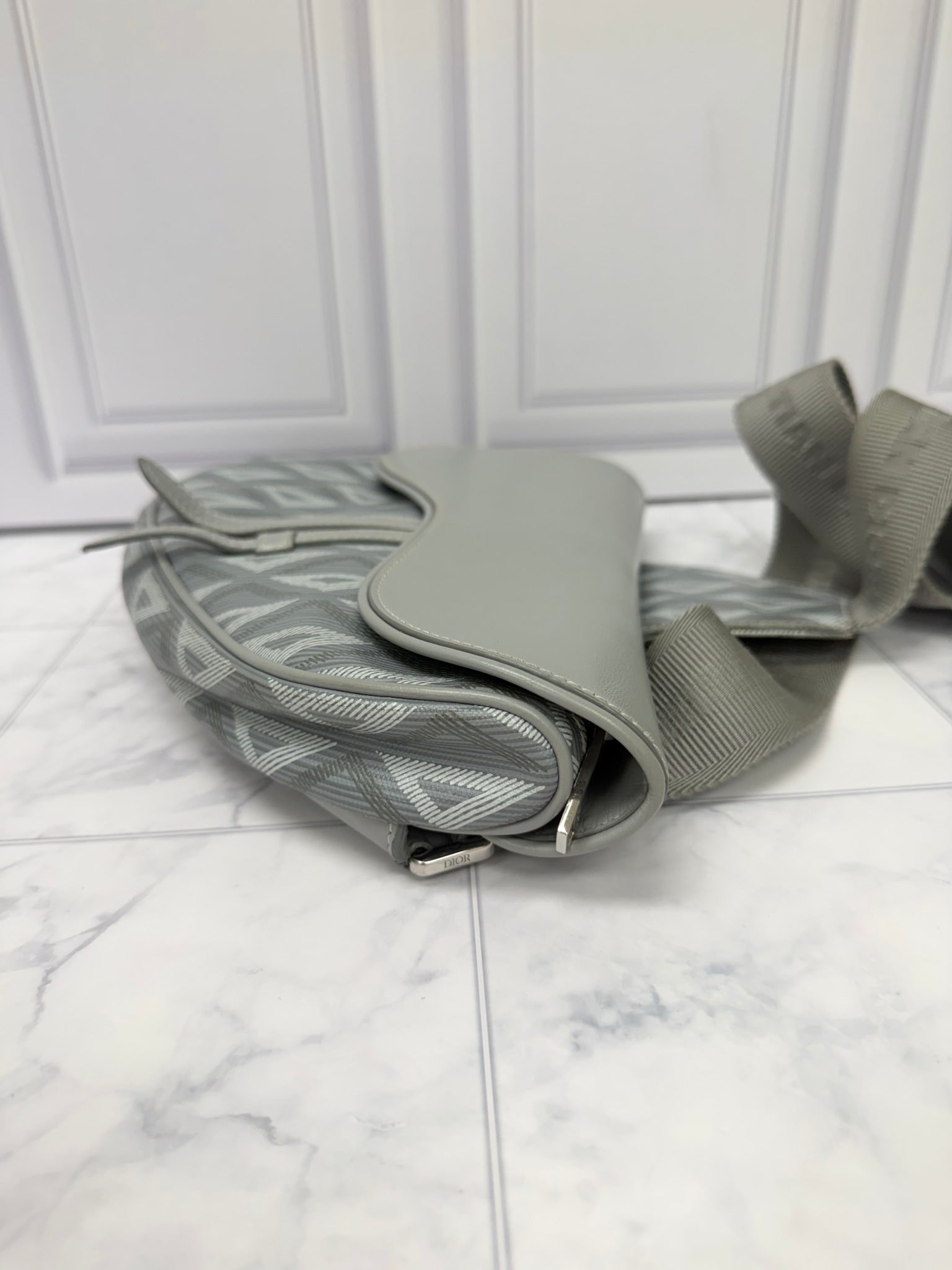 Christian Dior Grey CD Diamond Canvas Saddle Bag
