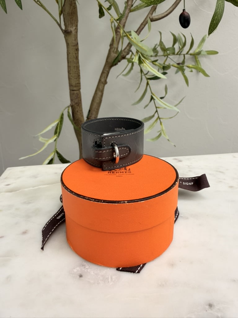 Hermes Grey Leather Cuff Bracelet 
