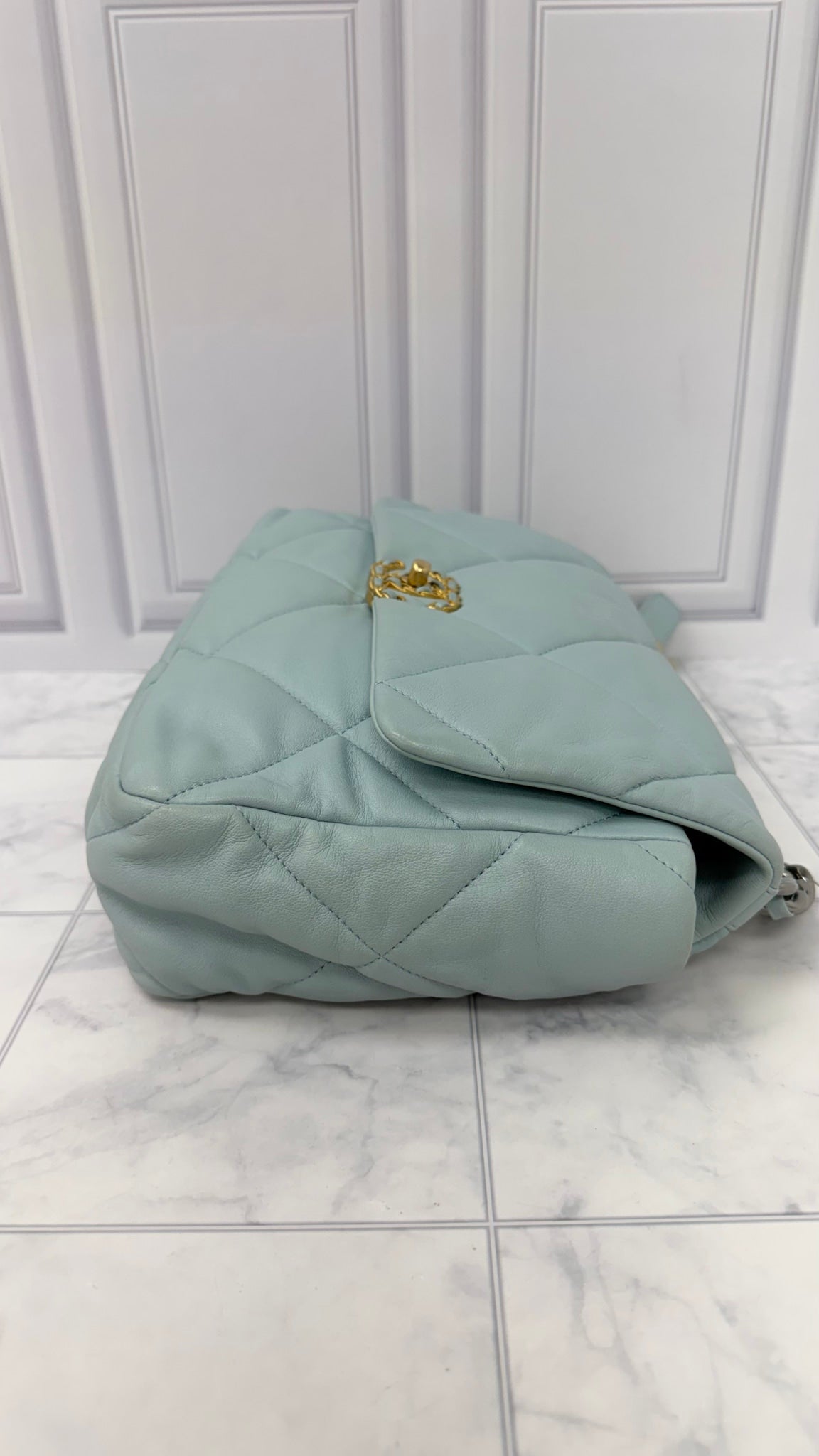 Chanel Light Blue Lambskin Leather Large Chanel 19 Flap Bag 