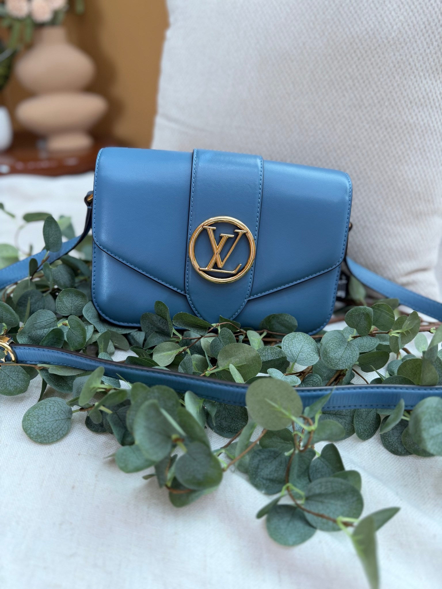 BRAND NEW- Louis Vuitton Blue Leather Pont 9 Crossbody Bag
