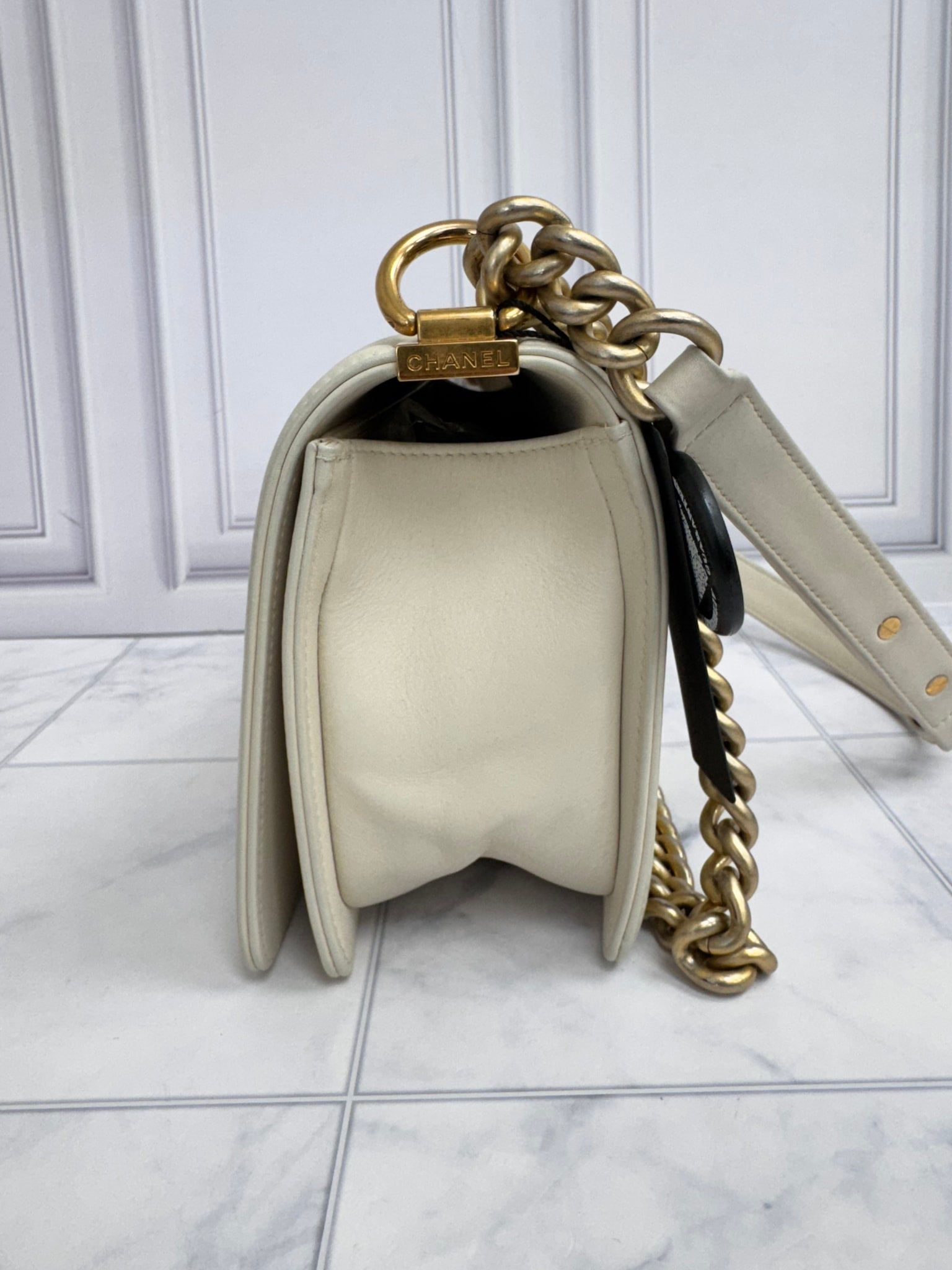 Chanel Ivory Chevron Mix Medium Boy Flap Bag 