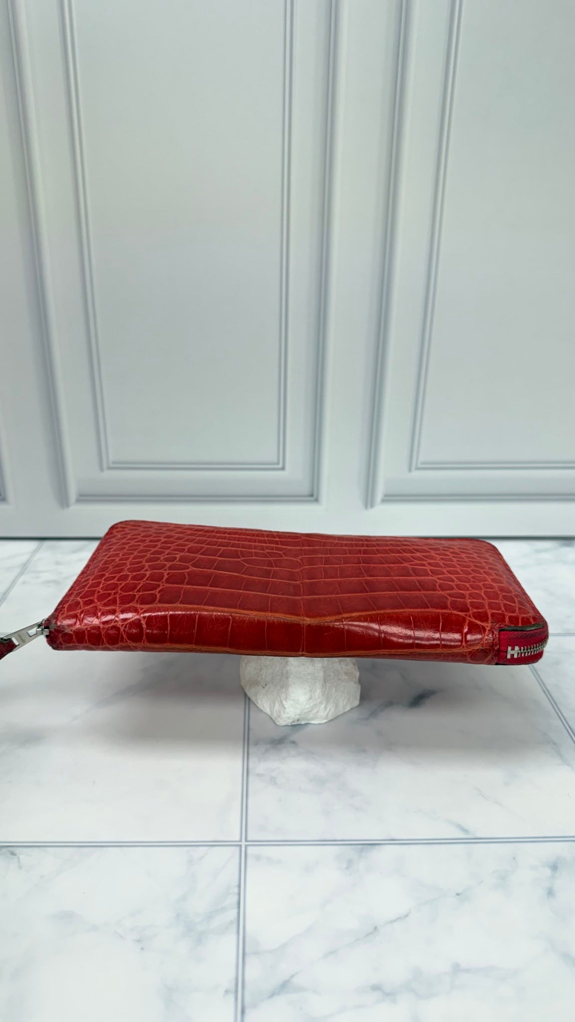 Hermes Red Crocodile Leather Azap Zippy Wallet 