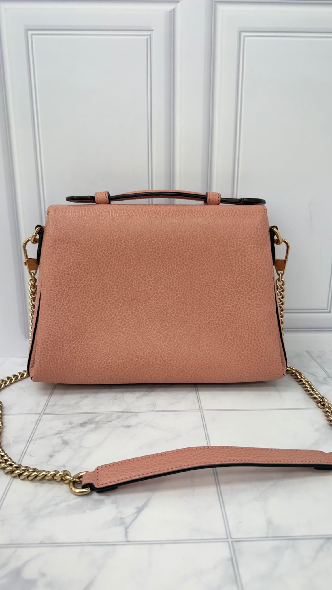 LIKE NEW -  Gucci Dusty Pink Grained Leather Interlocking G Crossbody Bag 