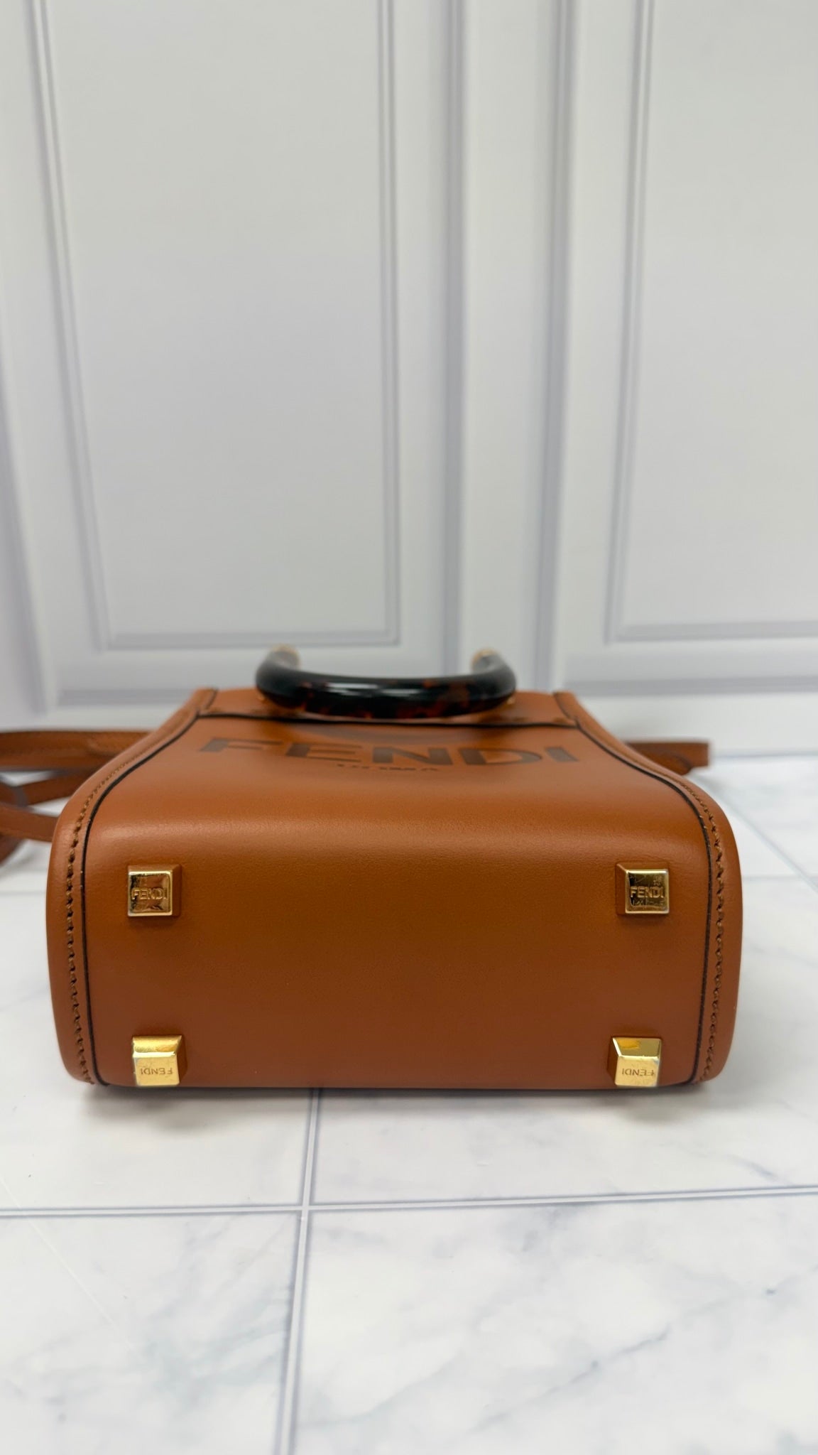 Fendi Brown Leather Mini Sunshine Crossbody Top Handle 