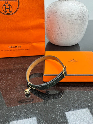 Hermes Green Lizard Skin Cat Collar With Bell
