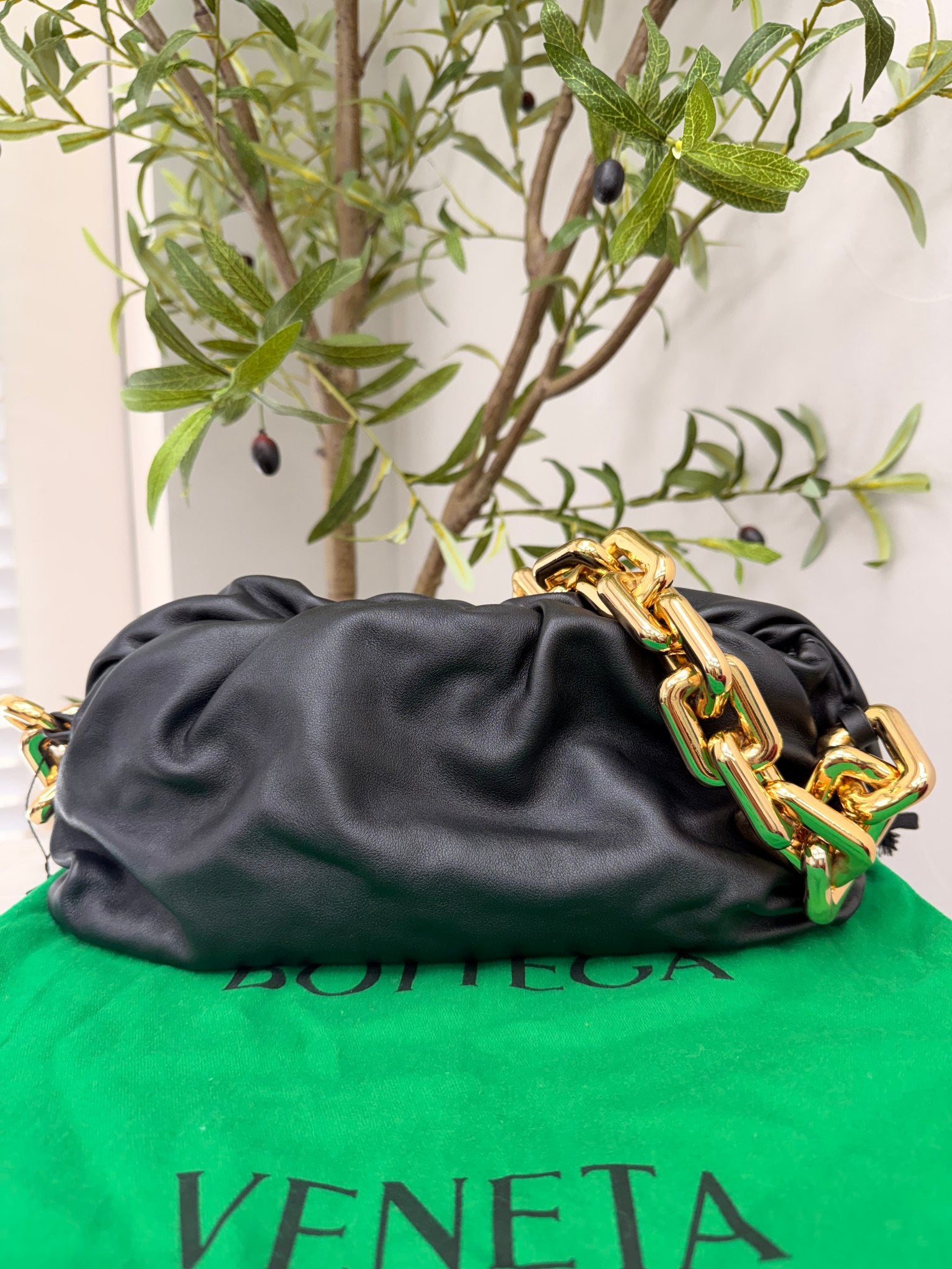 Bottega Veneta Black Calfskin & Gold The Chain Pouch 