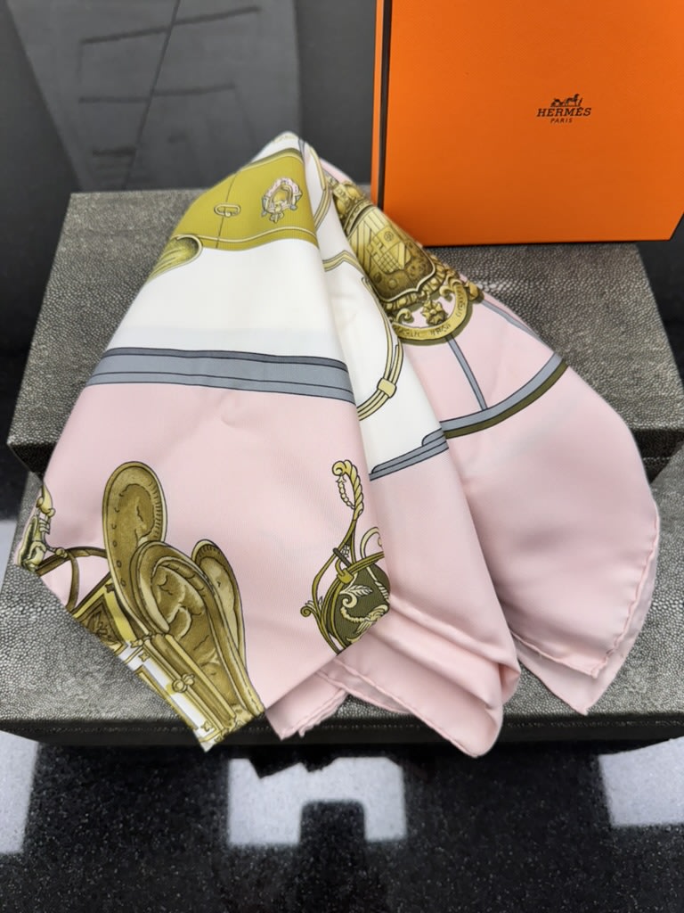 Hermes Pink Beige And Gray Springs Silk Carre 90 Scarf 