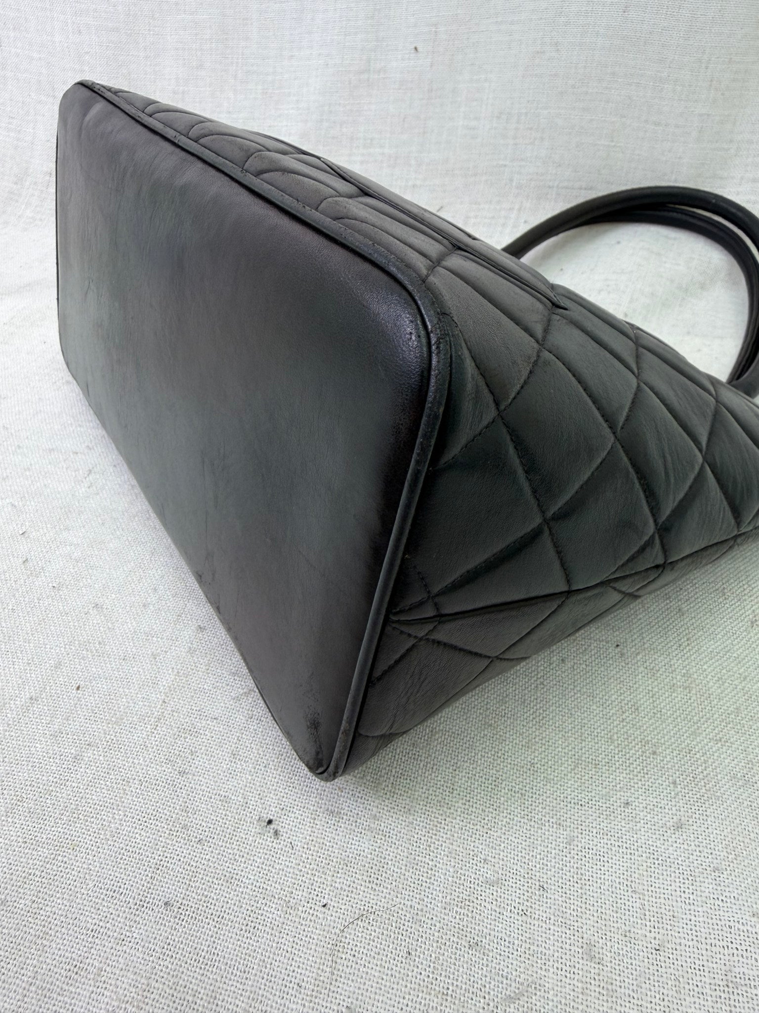 Chanel Vintage Black Quilted Calfskin Medallion Shoulder Bag