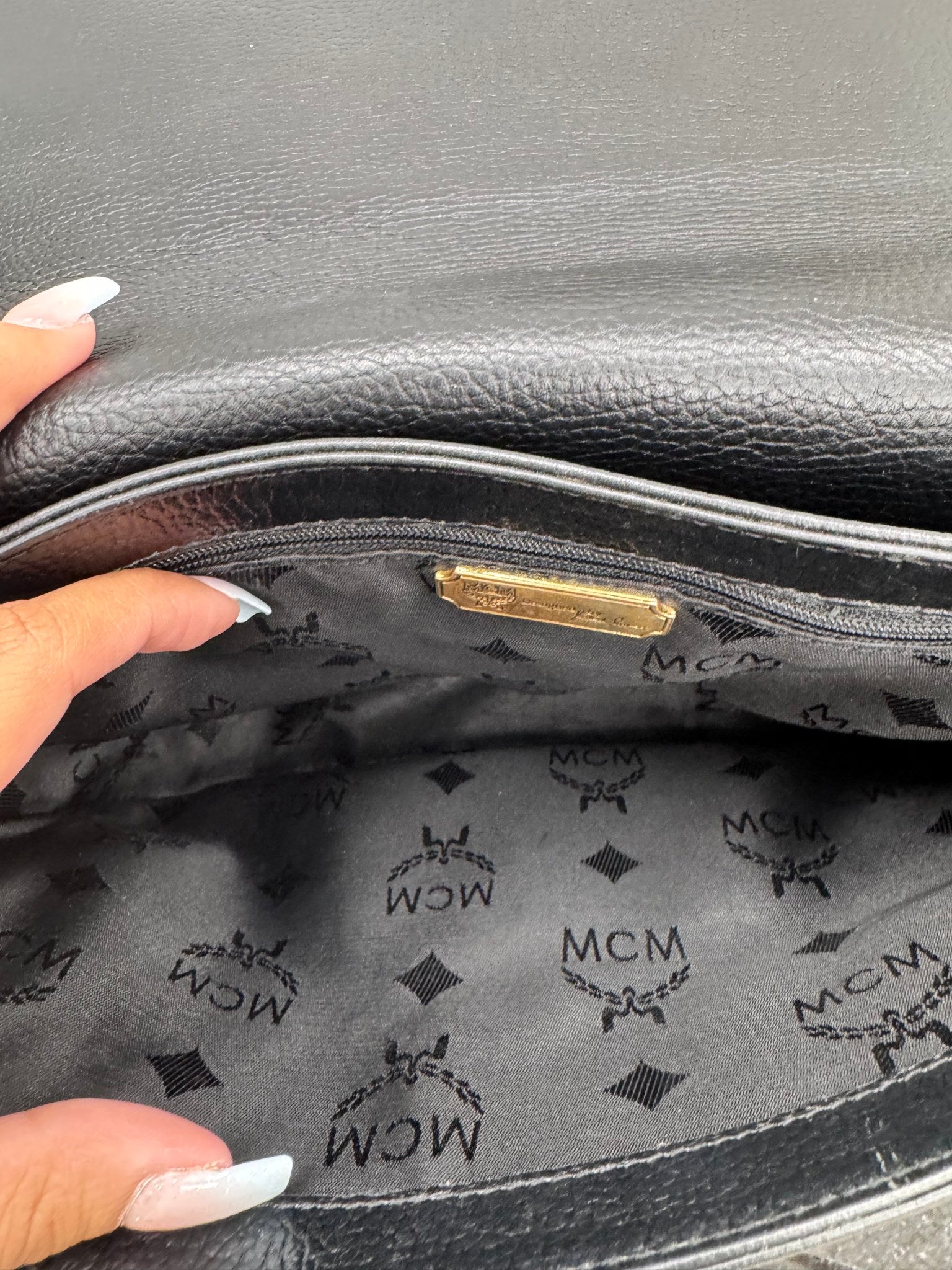 MCM Black Grained Leather Flap Crossbody Bag