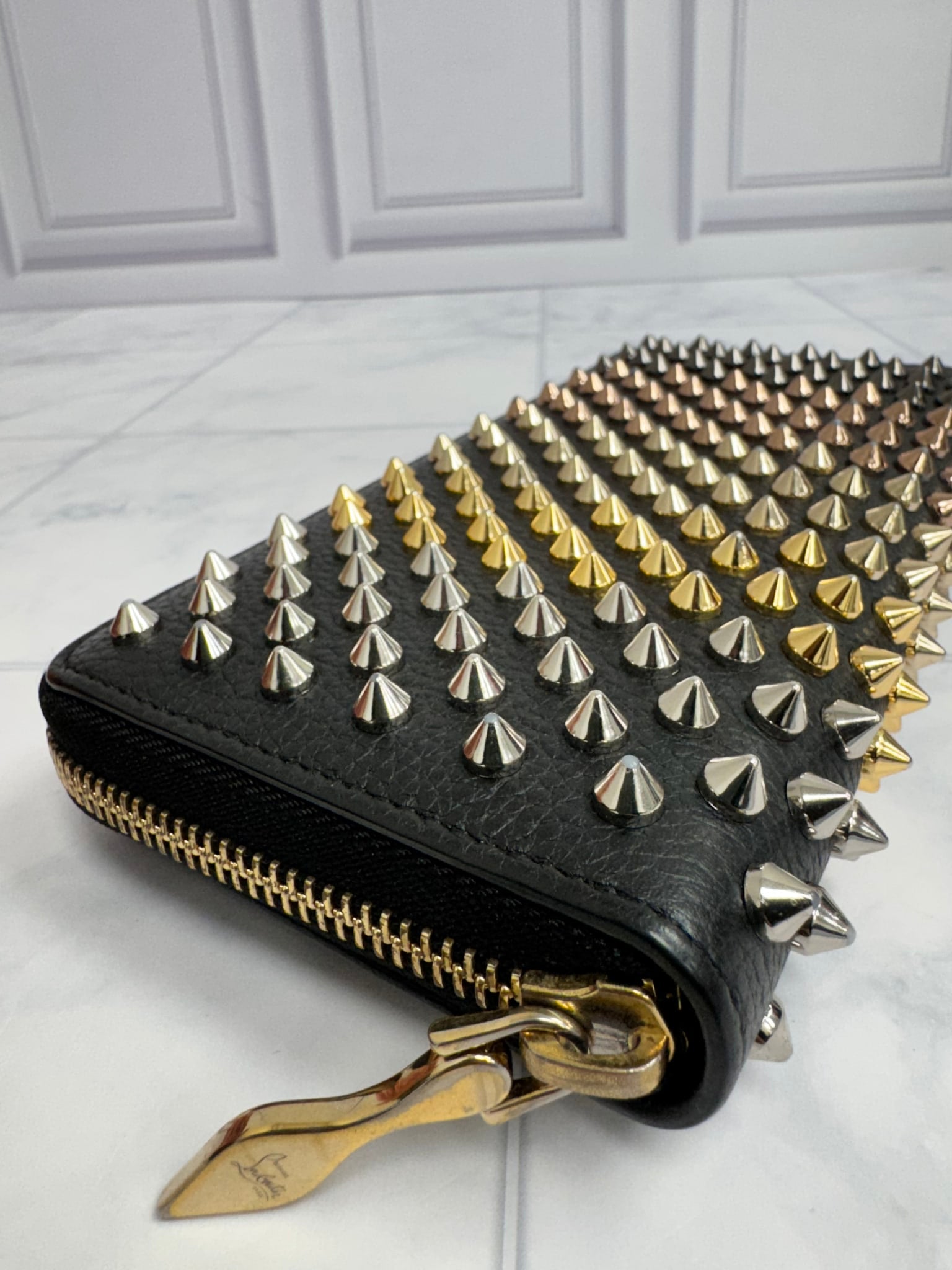 Christian Louboutin Black Multicolor Studded Zippy Wallet