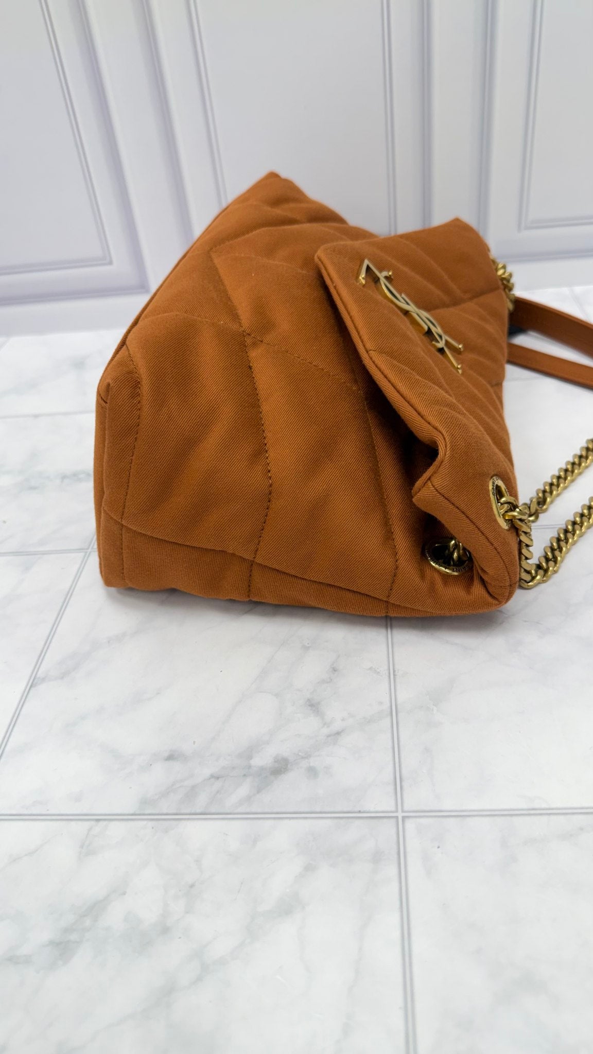 LIKE NEW- Saint Laurent YSL Camel Quilted Canvas Small LouLou Puffer