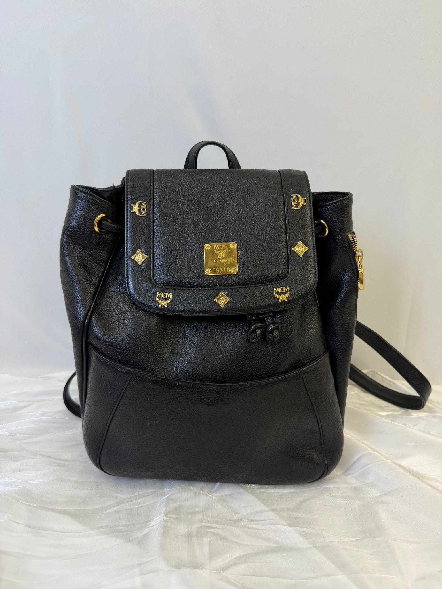 MCM Black Leather Backpack
