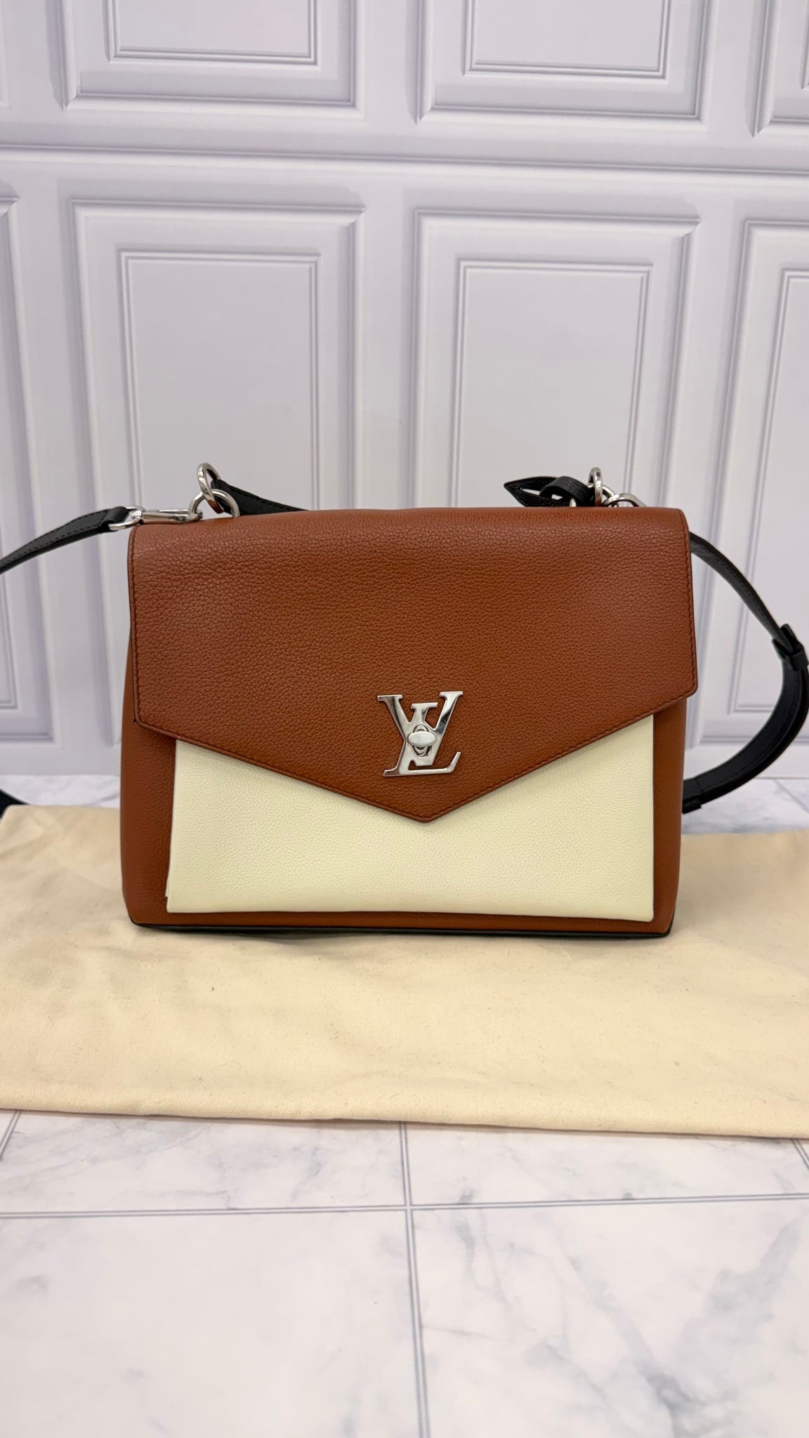 Louis Vuitton Brown And Beige Taurillon Leather My Lock Me 2Way Handbag 