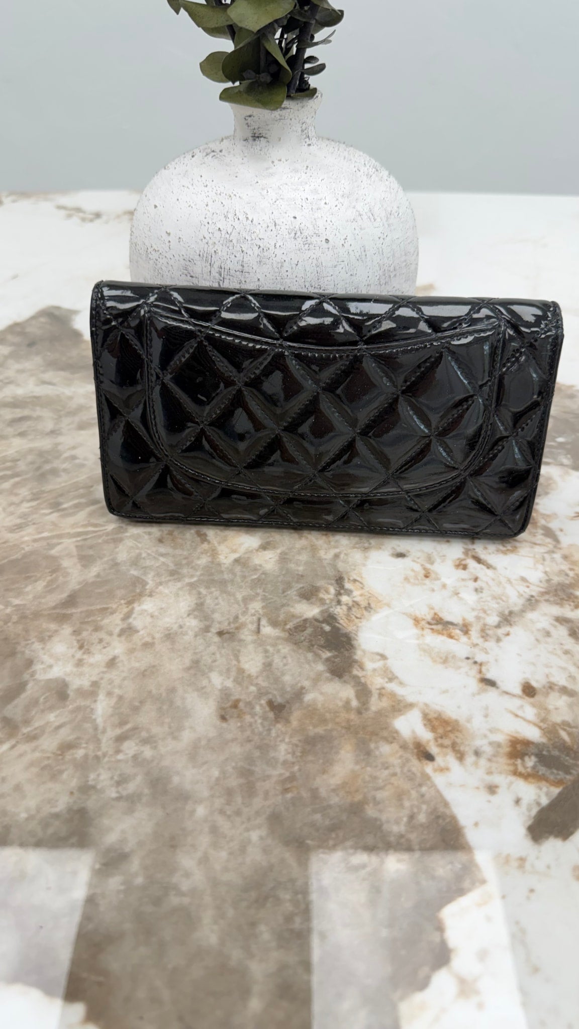 Chanel Black Patent Leather Long Wallet