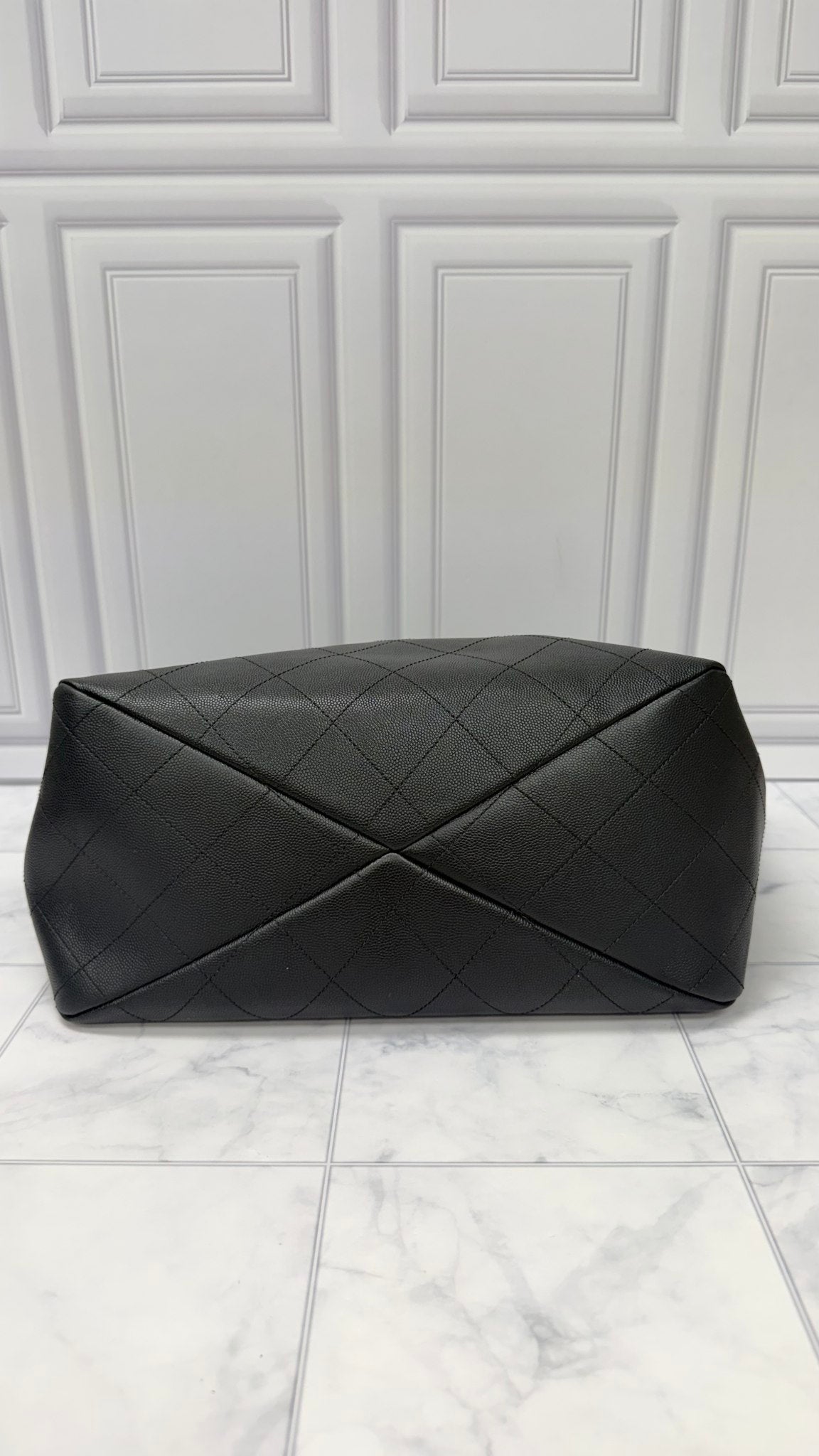 Chanel Black Caviar Leather Chain Shopping Tote Bag 