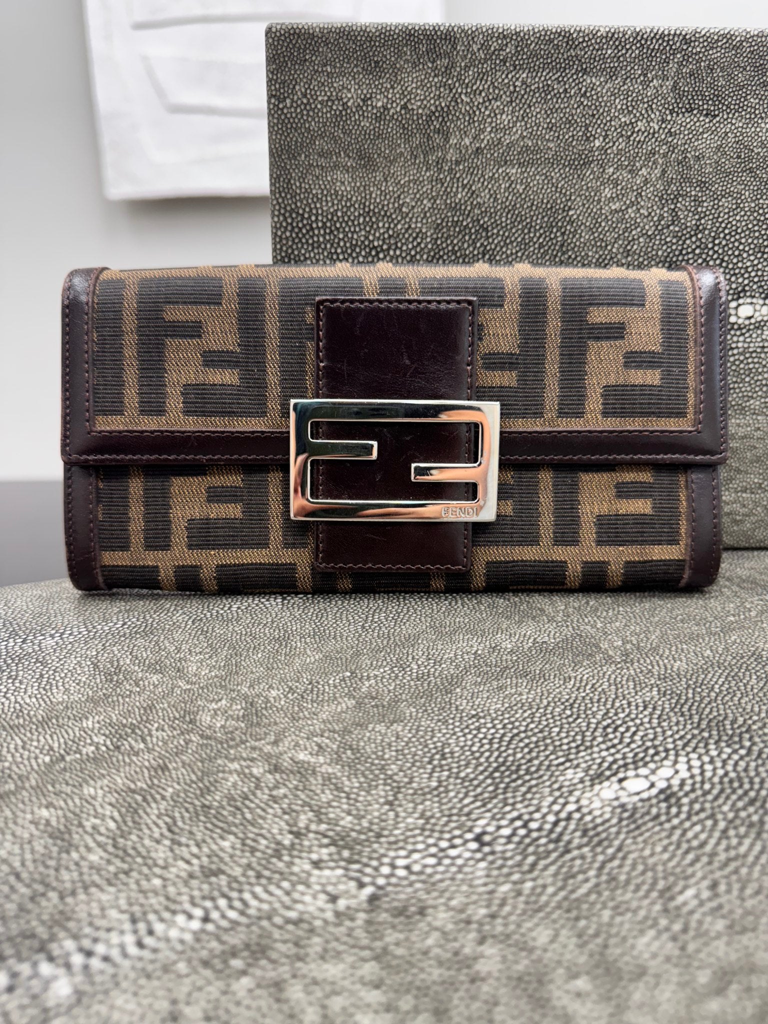 Fendi Brown Zucca Canvas Long Wallet