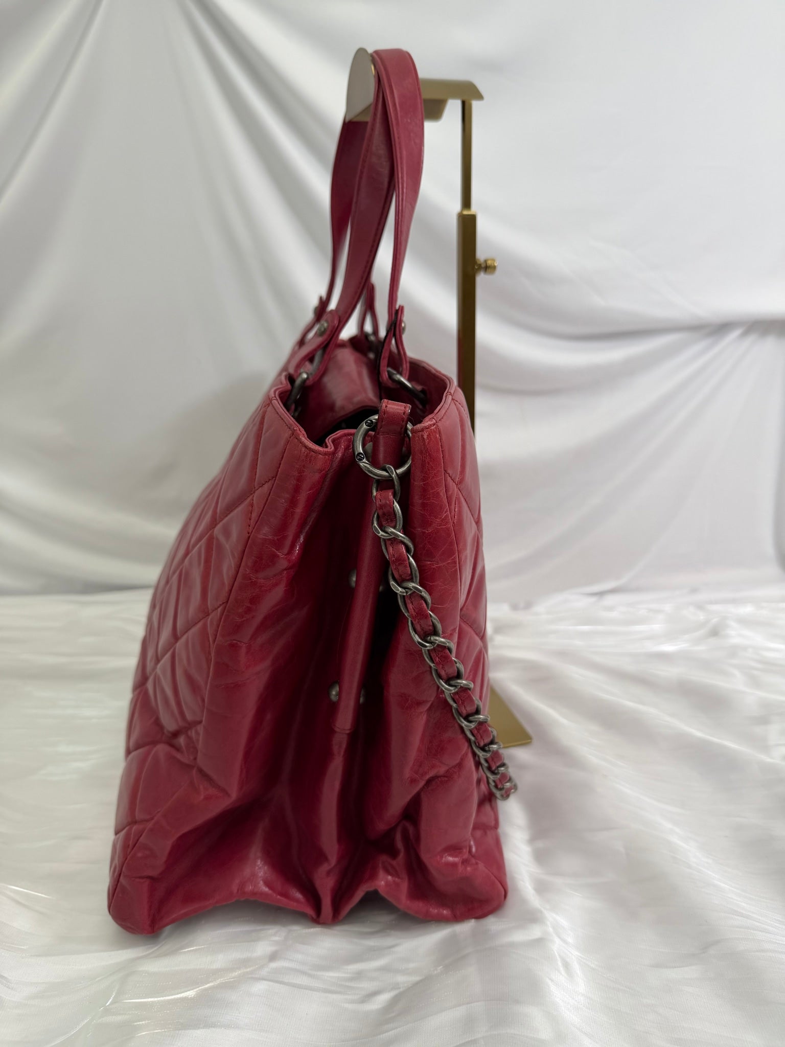 Chanel Red Quilted Glazed Calfskin Boy Bag Tote