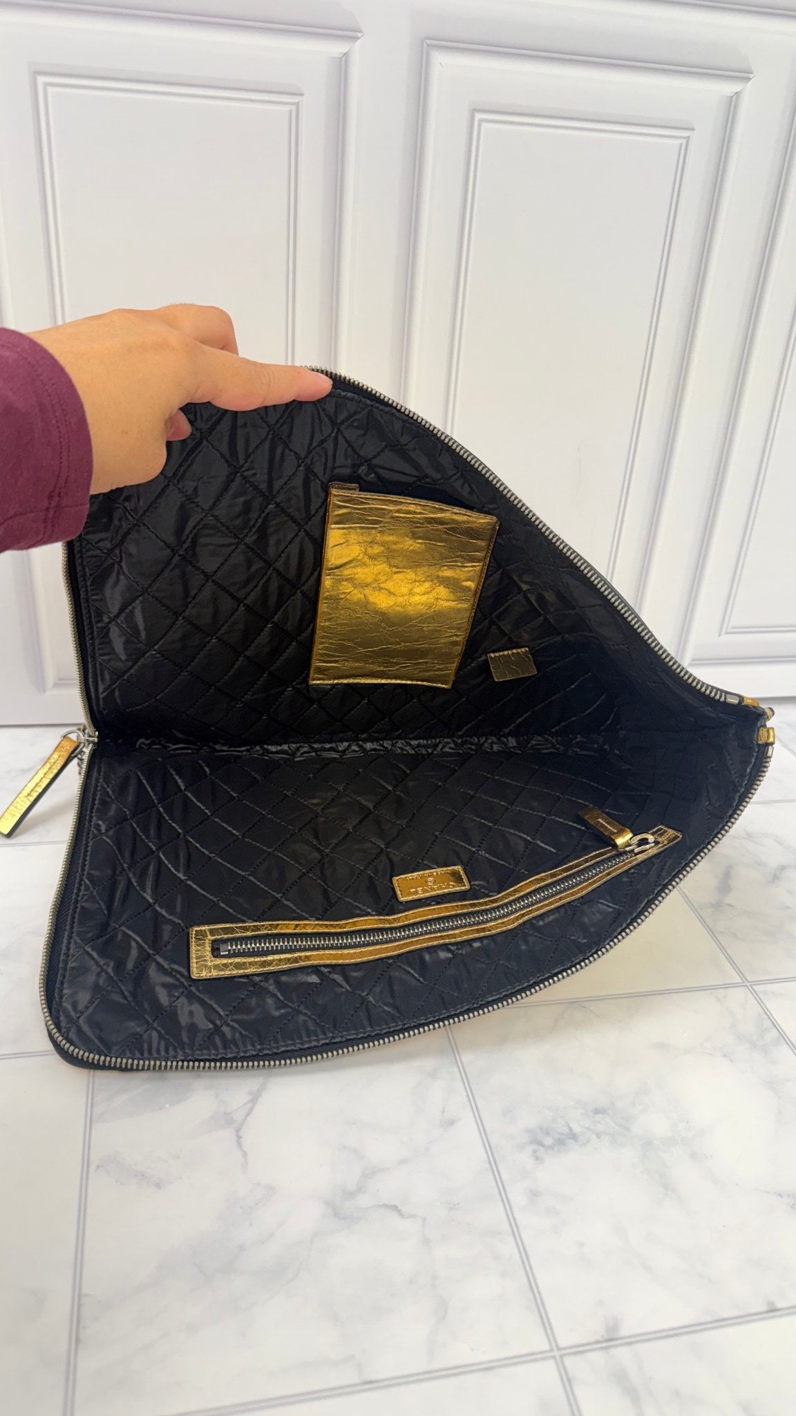 Chanel Gold Crinkled Calfskin Leather Feministe Mais Feminine Pouch