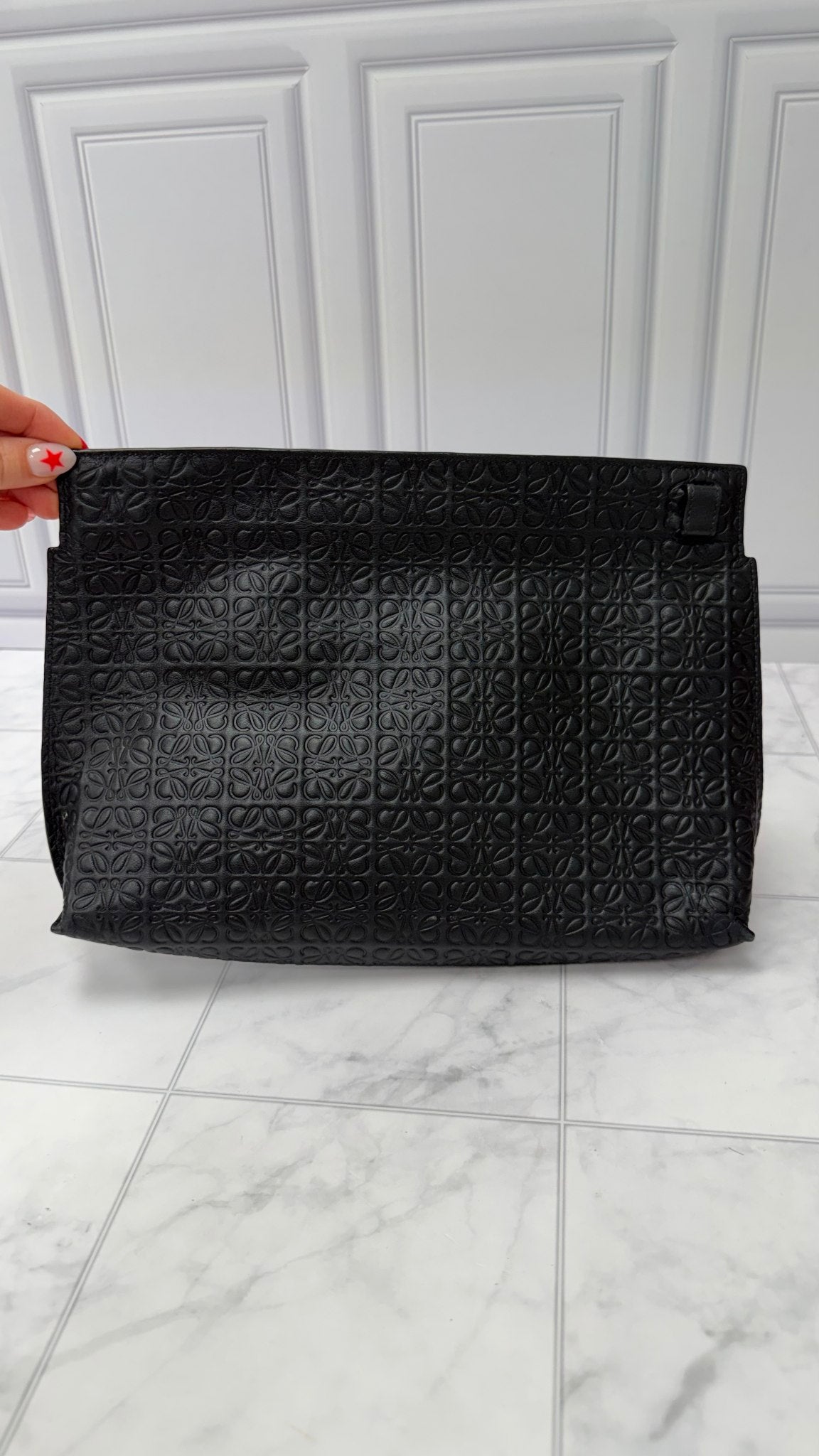 Loewe Black Anagram Embossed Leather Pouch