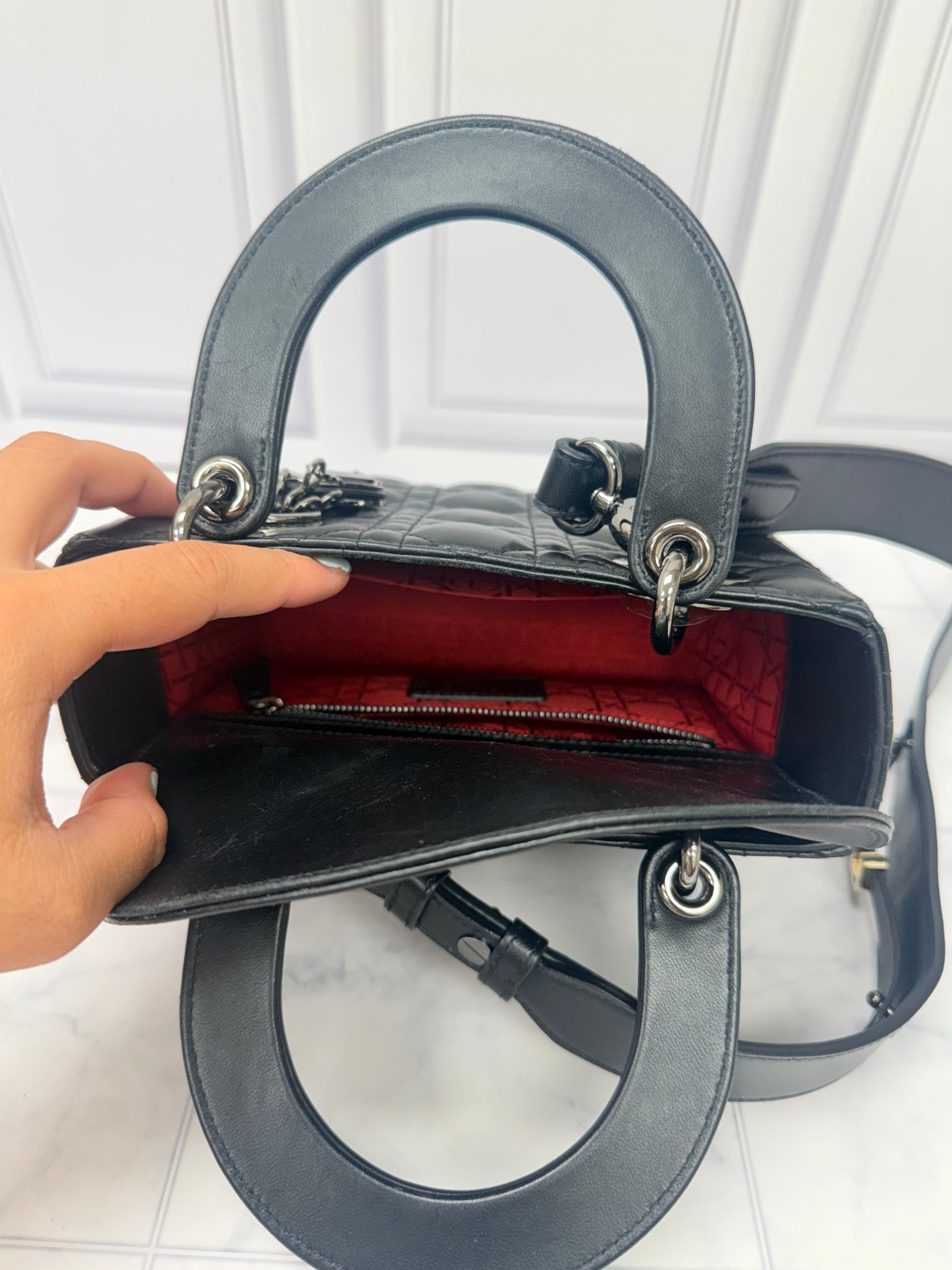 Christian Dior Black Lambskin Leather Small Lady Dior Handbag 