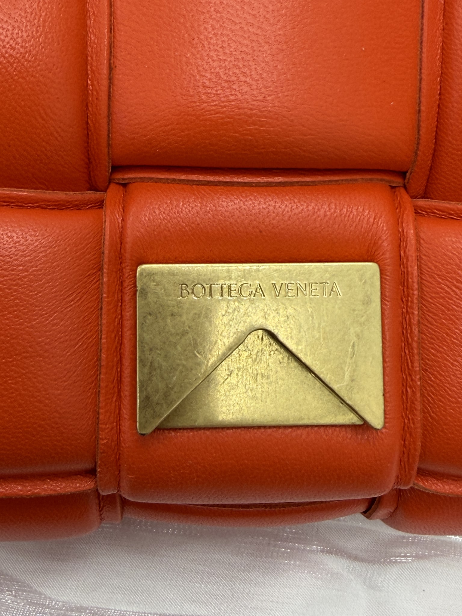 Bottega Veneta Orange Nappa Maxi Intreccio Padded Cassette Crossbody Bag