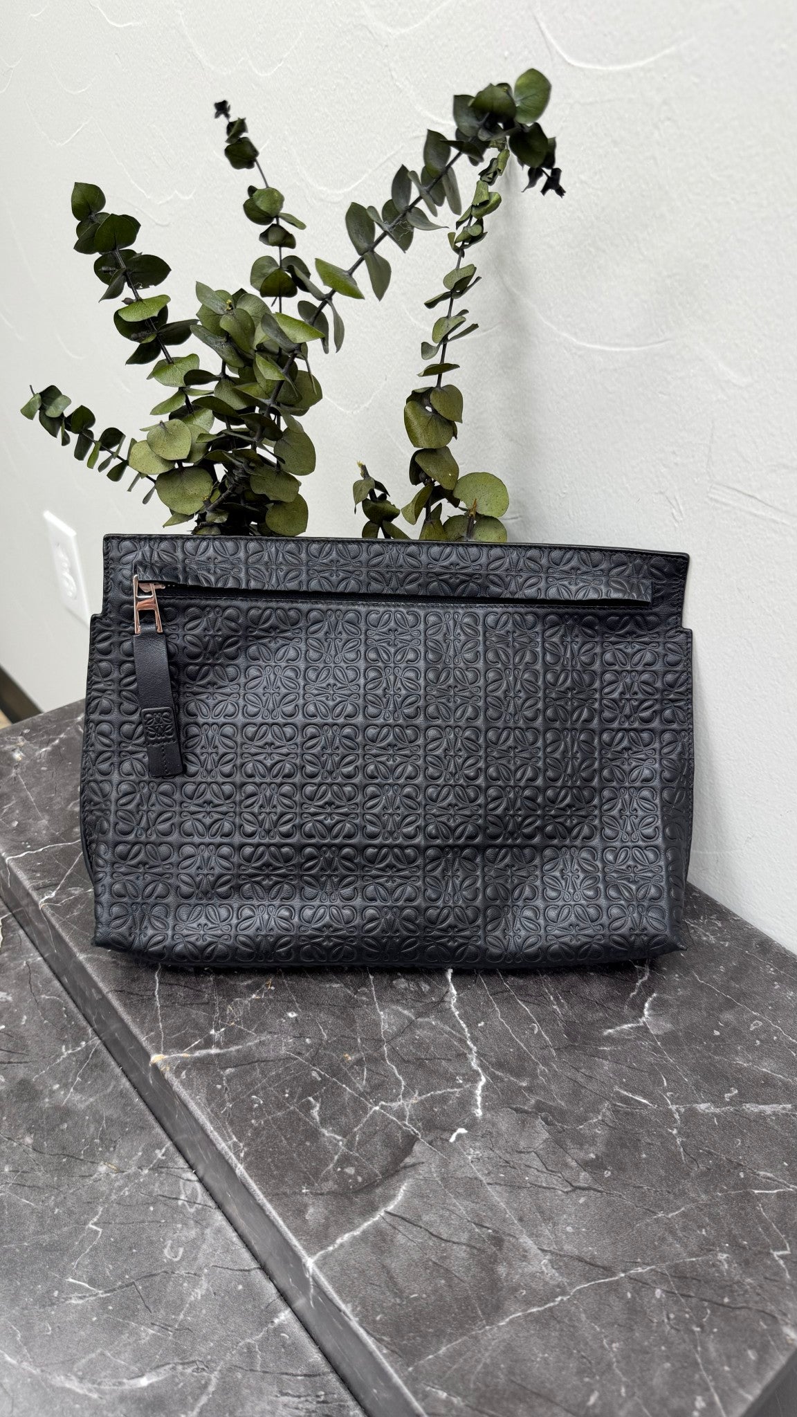 Loewe Black Anagram Embossed Leather Pouch