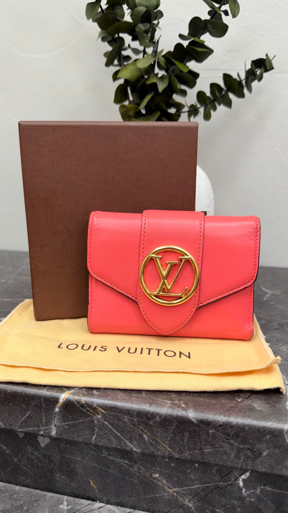 Louis Vuitton Coral & Blue Leather Pont Neuf Compact Wallet