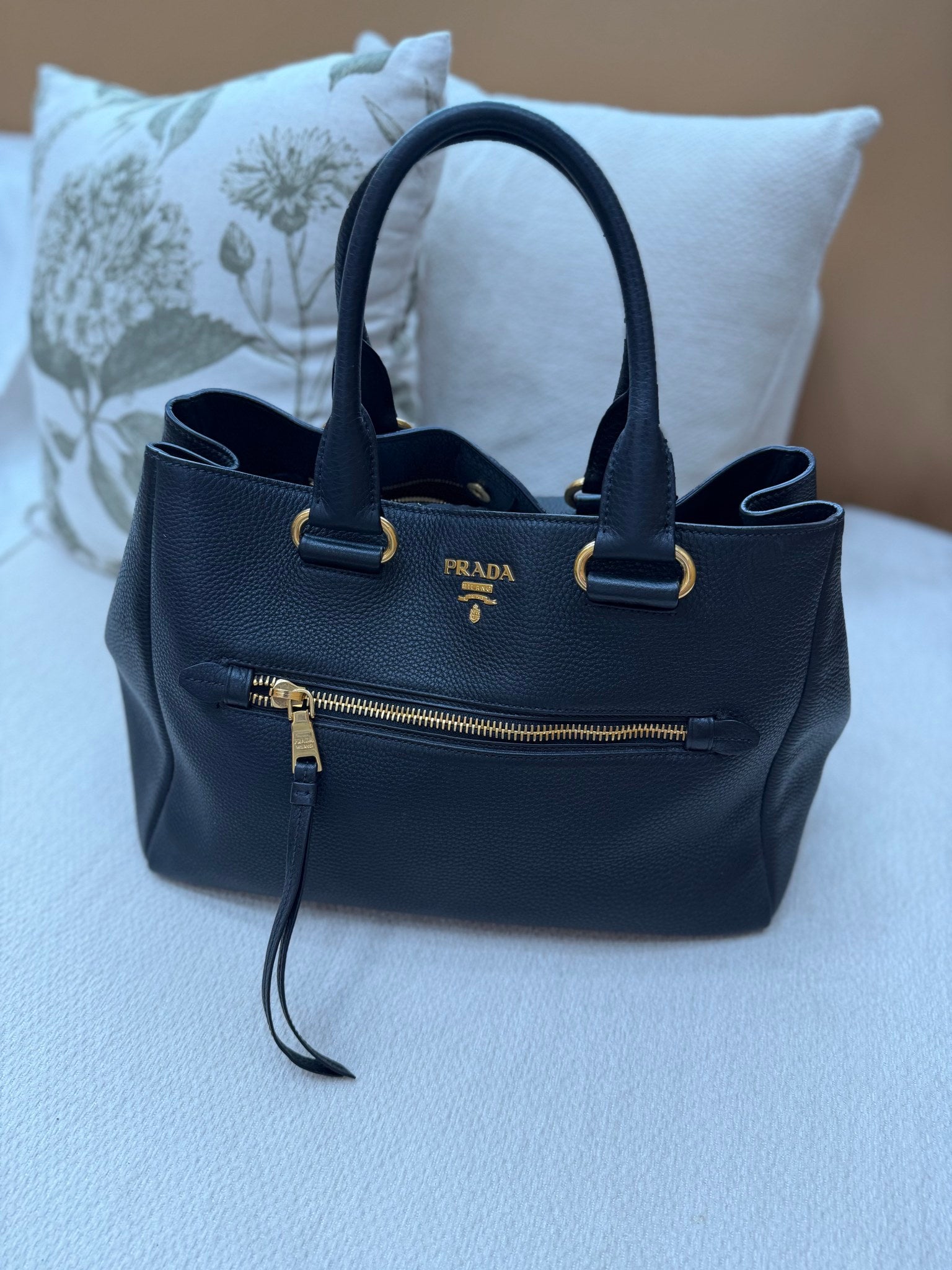 Prada Black Tumbled Leather Shoulder Tote