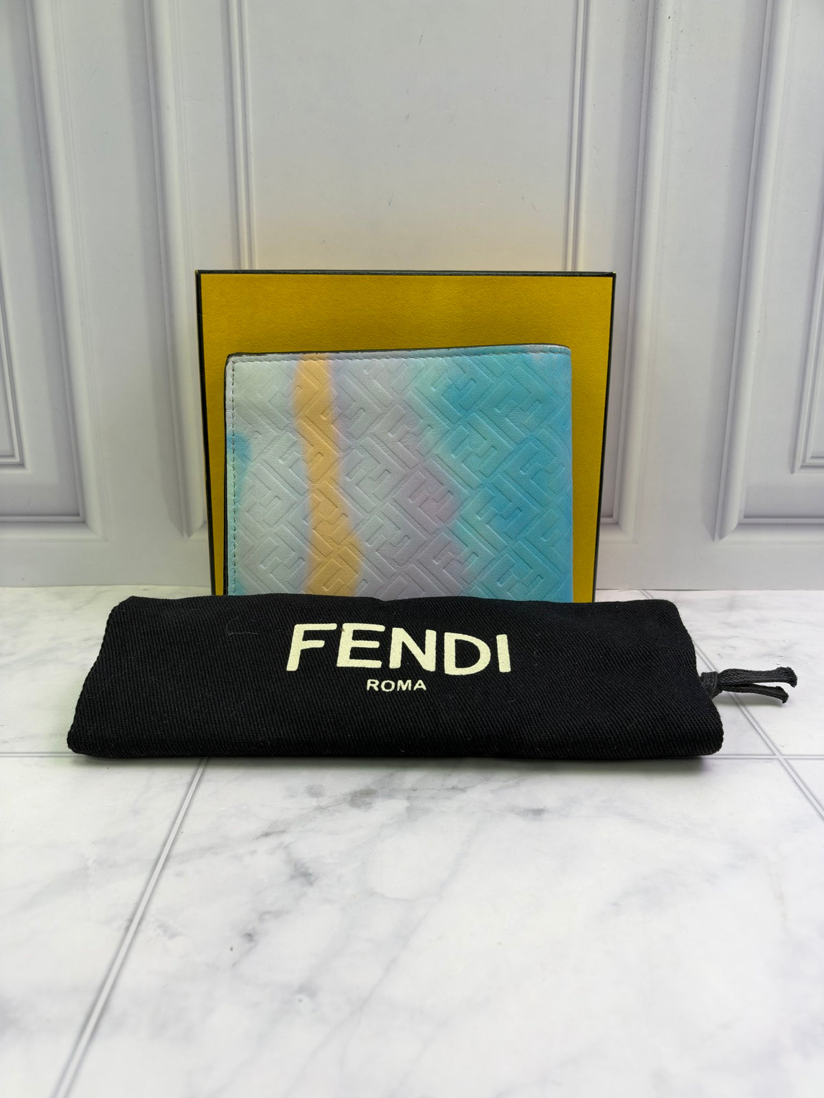 Fendi Blue Multicolor Leather Bifold Wallet 