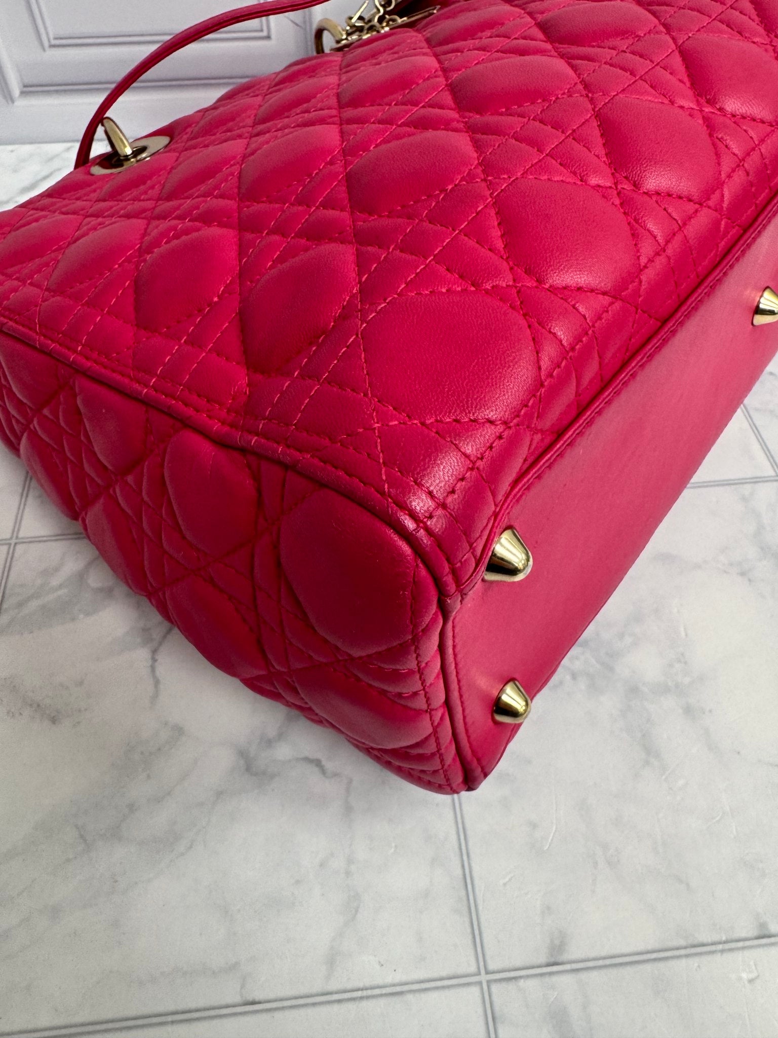 Christian Dior Hot Pink Quilted Large Lady Dior Bag