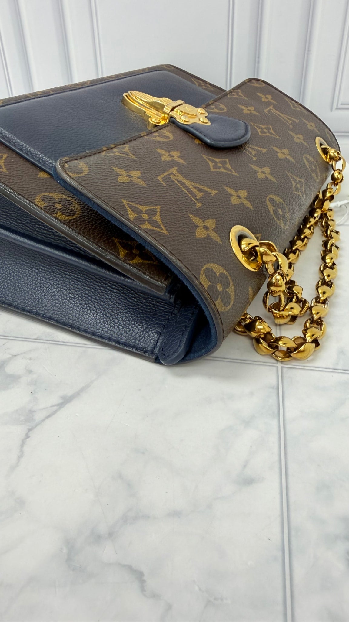 Louis Vuitton Navy Blue Monogram Victoire Chain Shoulder Bag 