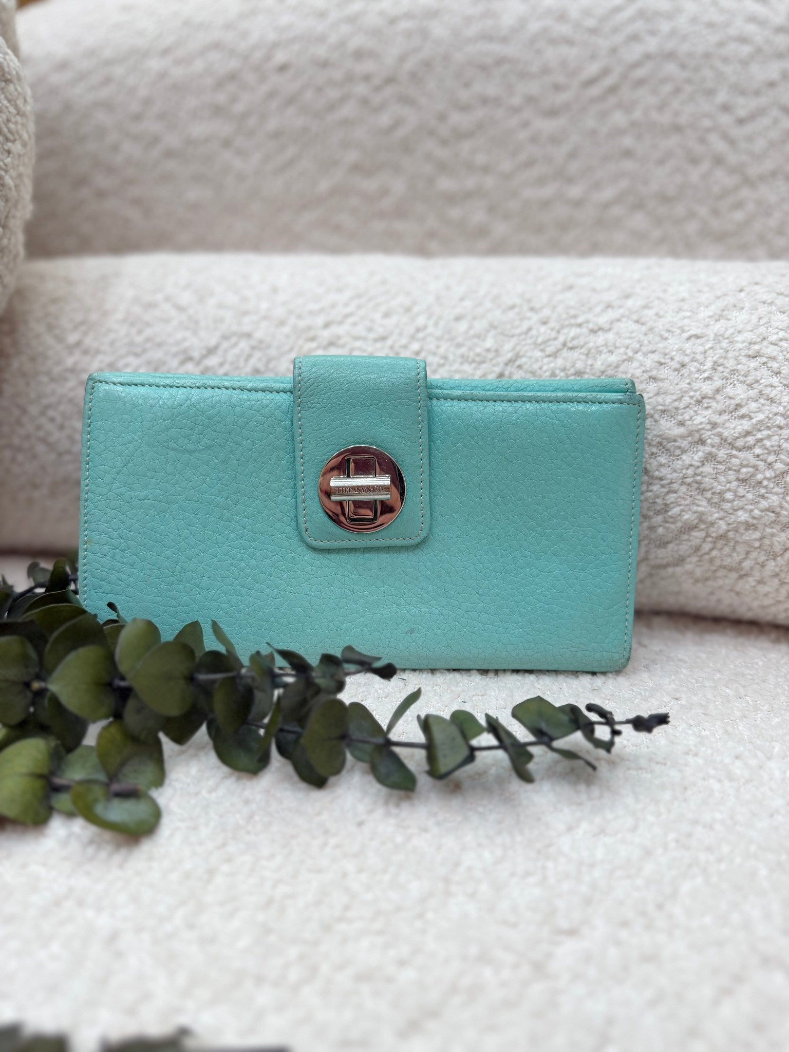 Tiffany & Co. Blue Leather Turn Lock Long Wallet 