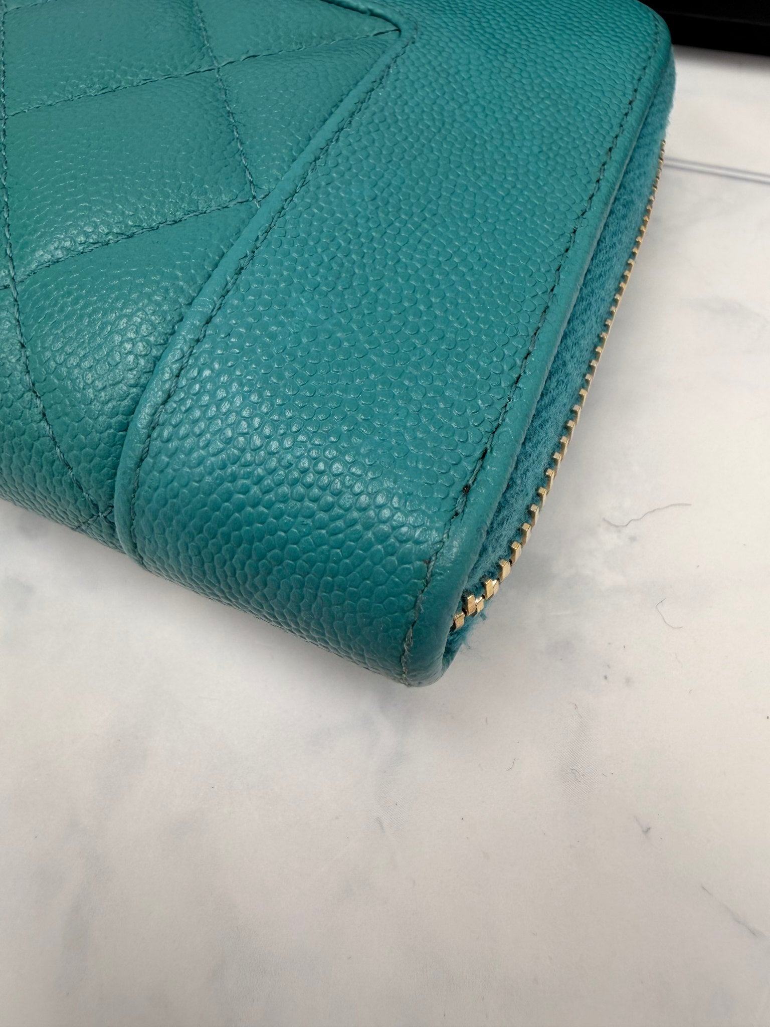 Chanel Turquoise Quilted Caviar Leather Mademoiselle Wallet 