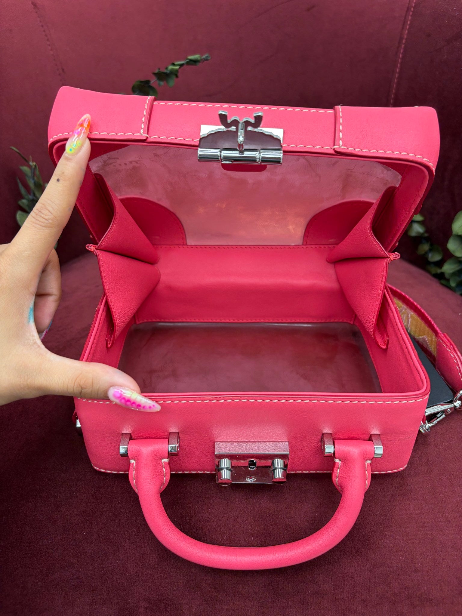 MCM Pink PVC & Leather Berlin Soft Box Crossbody Bag