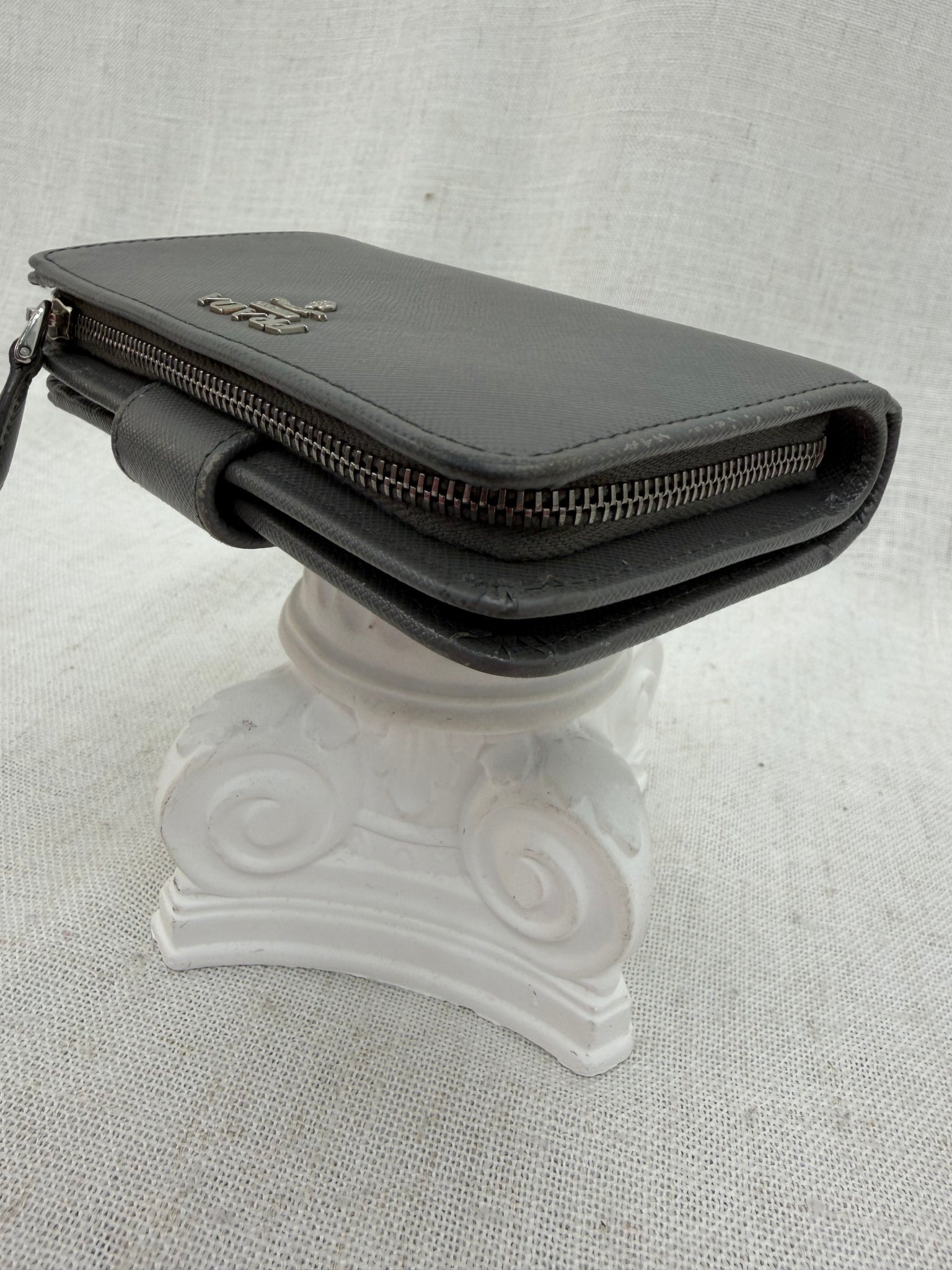 Prada Gray Saffiano Leather Compact Wallet