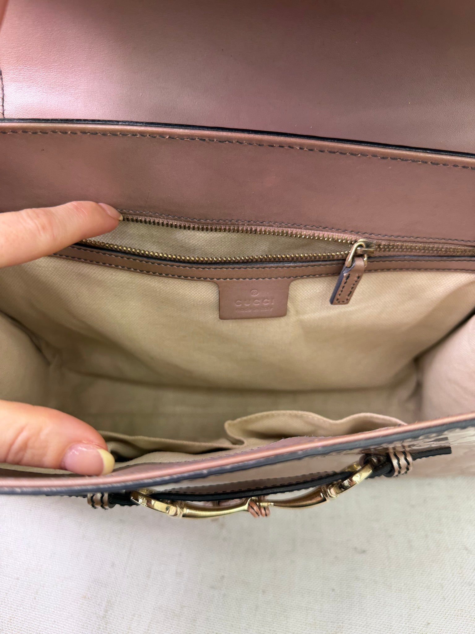 Gucci Rose Gold Guccissima Patent Leather Large Emily Bag