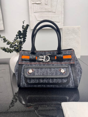 Christian Dior Denim And Orange Diorissimo Trotter Flight Handbag