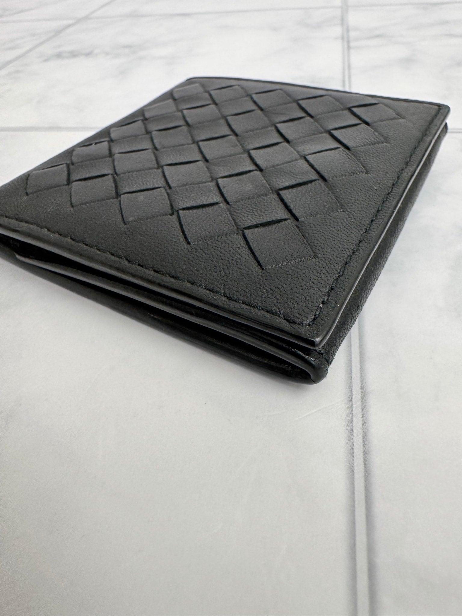 Bottega Veneta Black Intrecciato Leather Compact Wallet