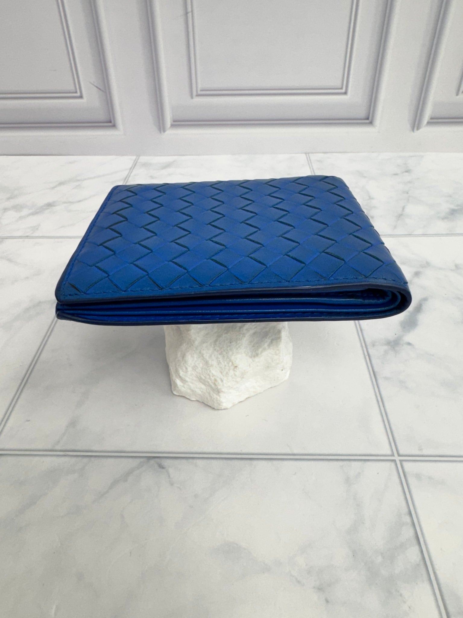 Bottega Veneta Blue Intrecciato Leather Bifold Wallet