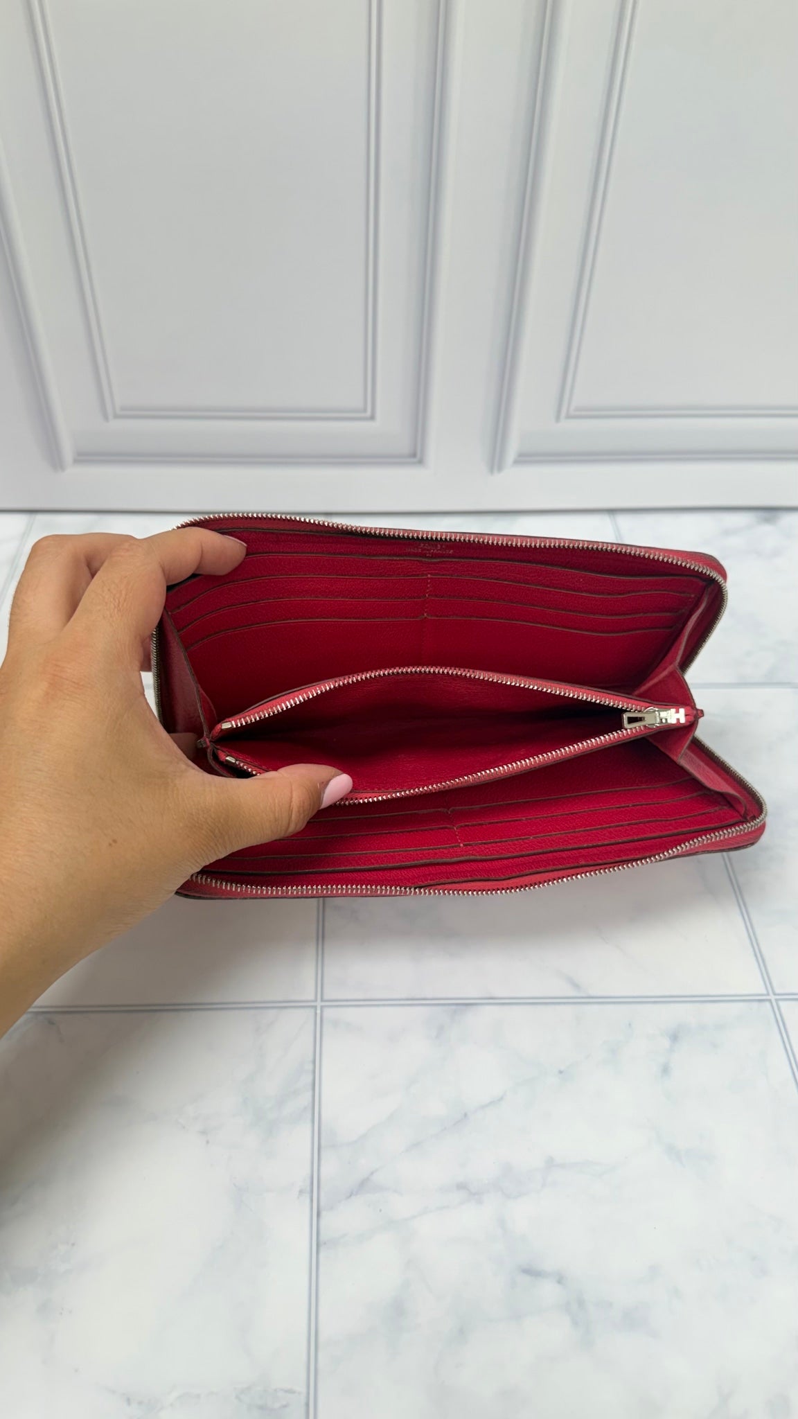 Hermes Red Crocodile Leather Azap Zippy Wallet 
