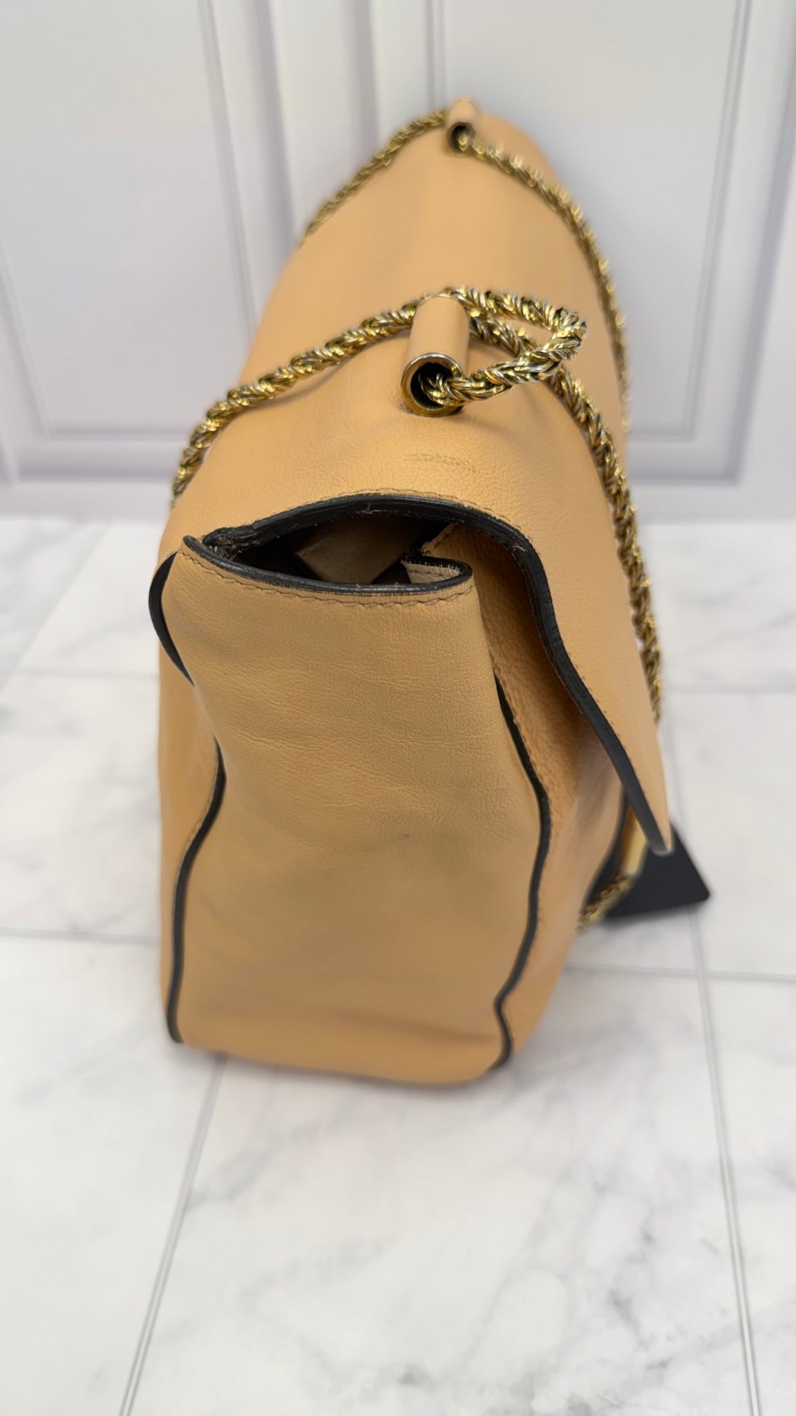 Chloe Beige Leather Medium Elsie Chain Shoulder Bag