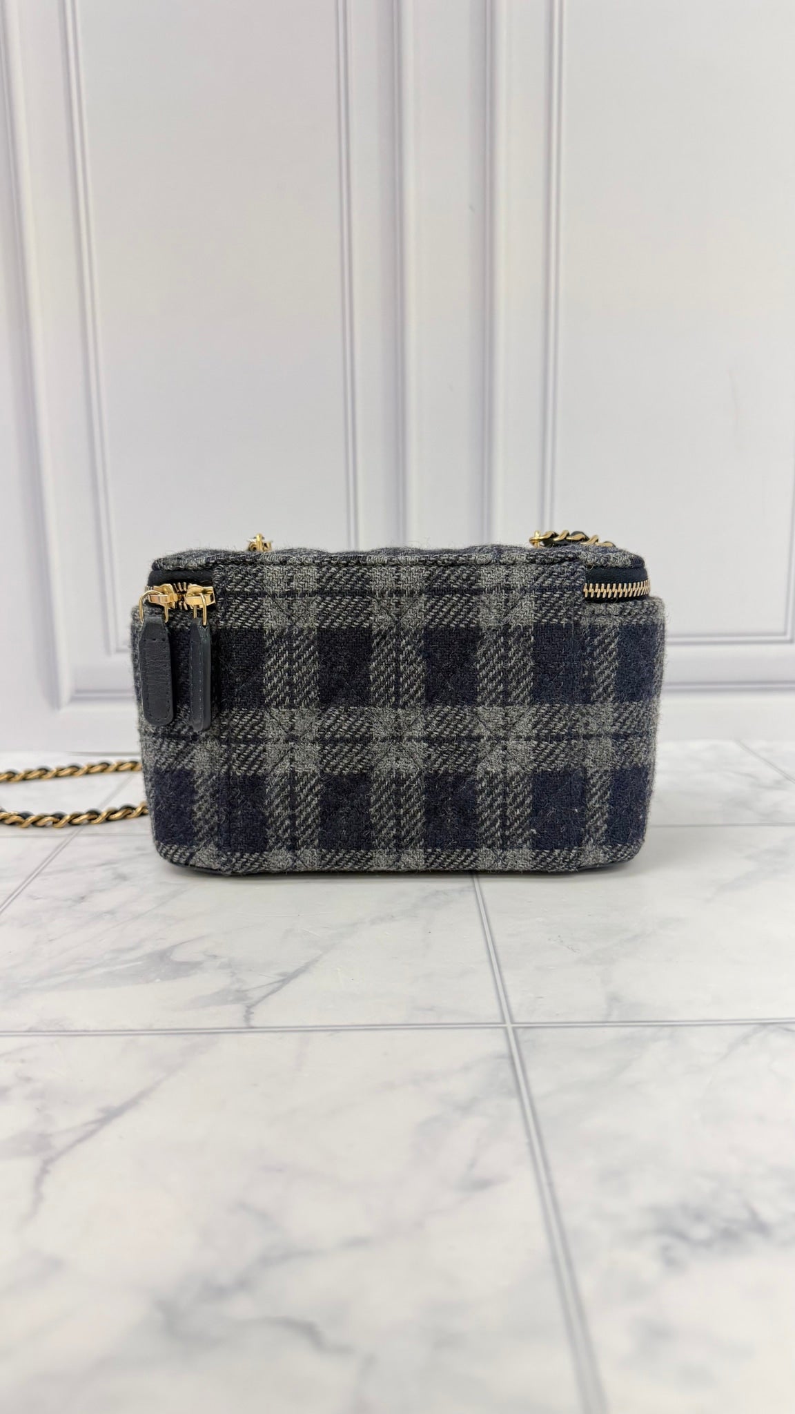 Chanel Blue Plaid Tweed Vanity Crossbody Bag 