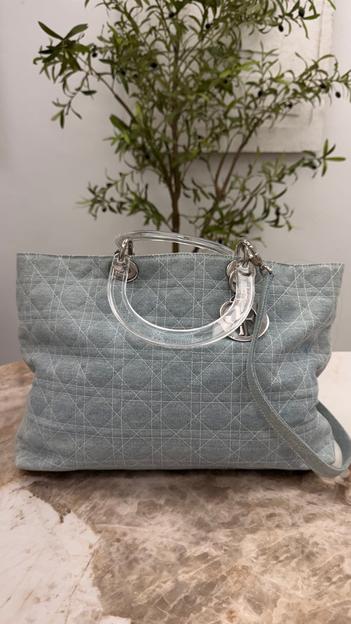 Christian Dior Denim Cannage Large Lady Dior Handbag