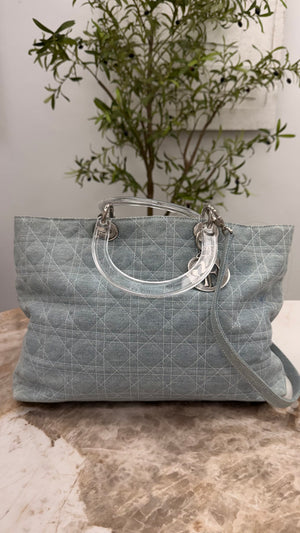 Christian Dior Denim Cannage Large Lady Dior Handbag