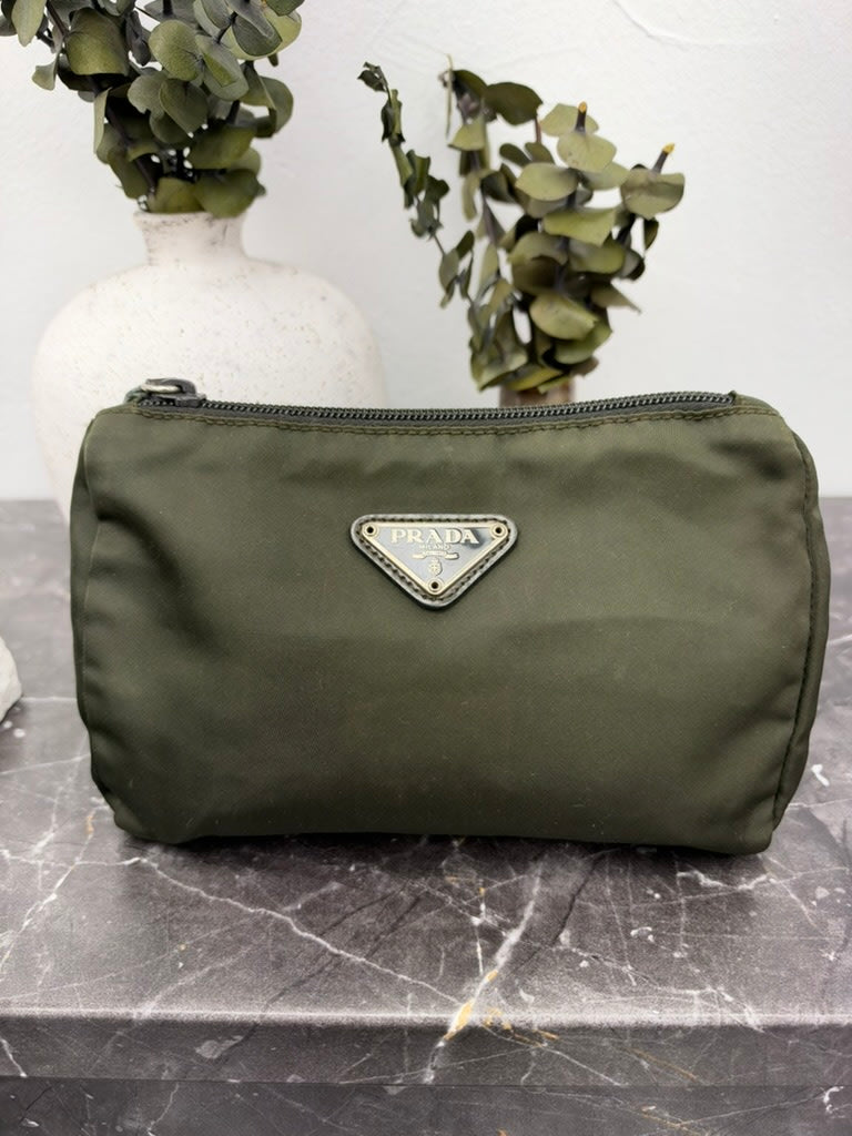 Prada Green Nylon Zippy Cosmetic Pouch