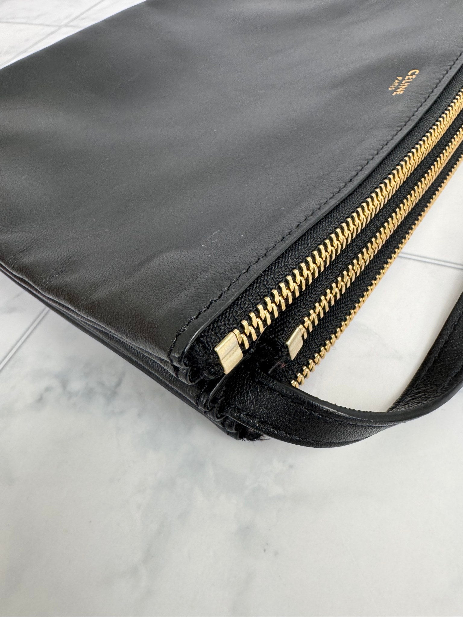 Celine Black Leather Triple Pochette Crossbody Bag