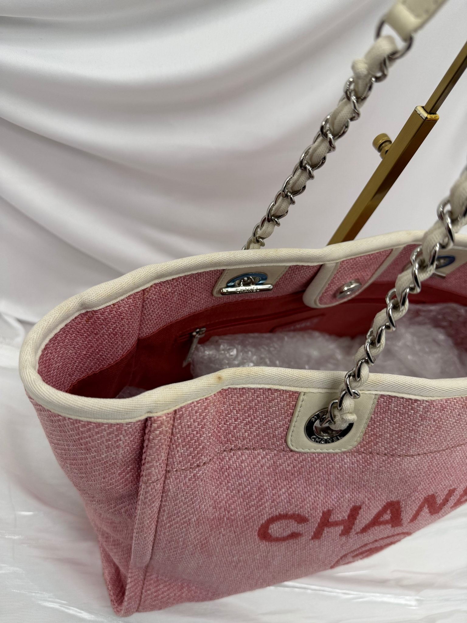 Chanel Pink Canvas Small Deauville Tote Bag