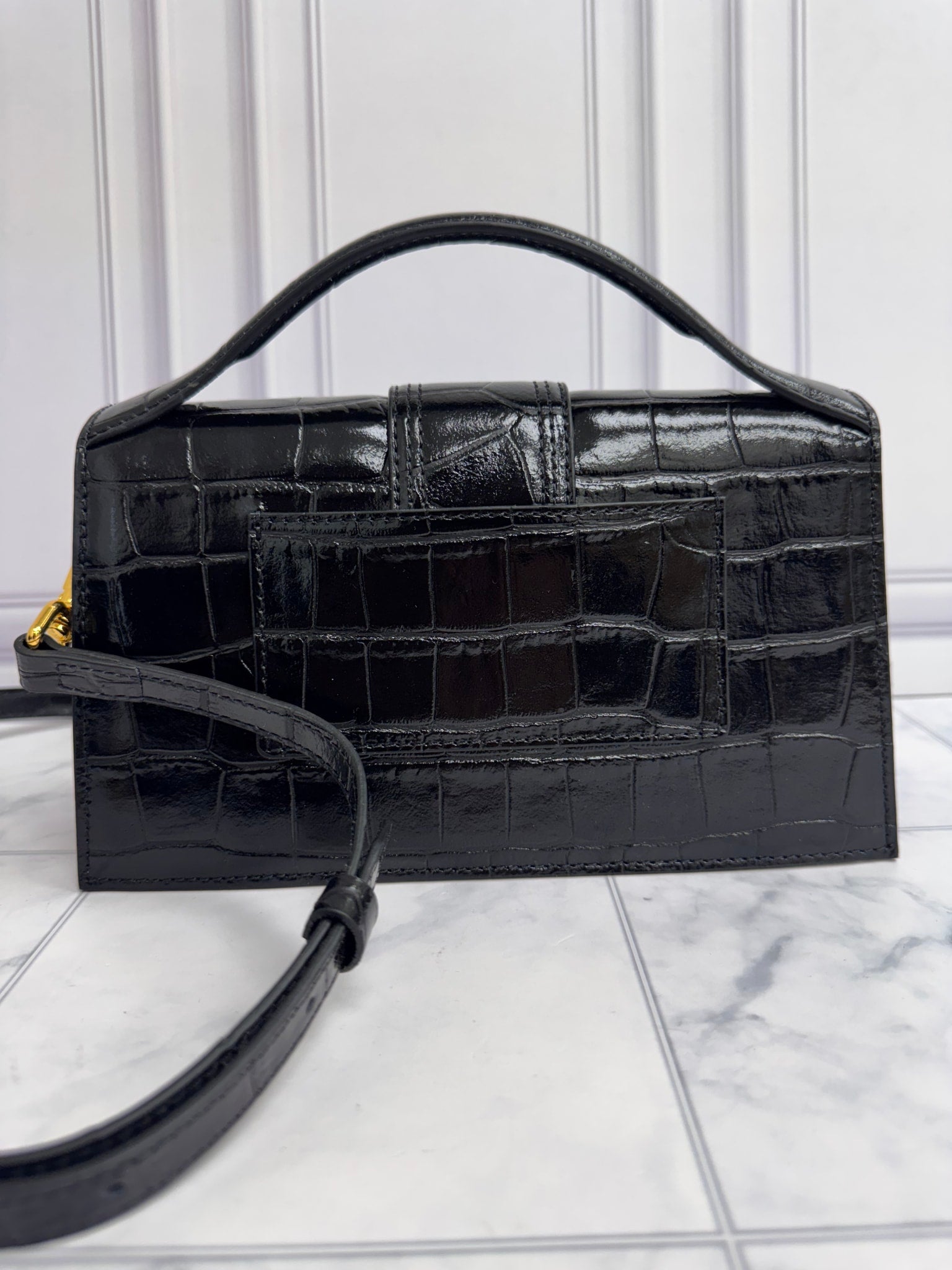 BRAND NEW - Jacquemus Black Croc Embossed Leather Le Bambino Handbag 2Way Handbag