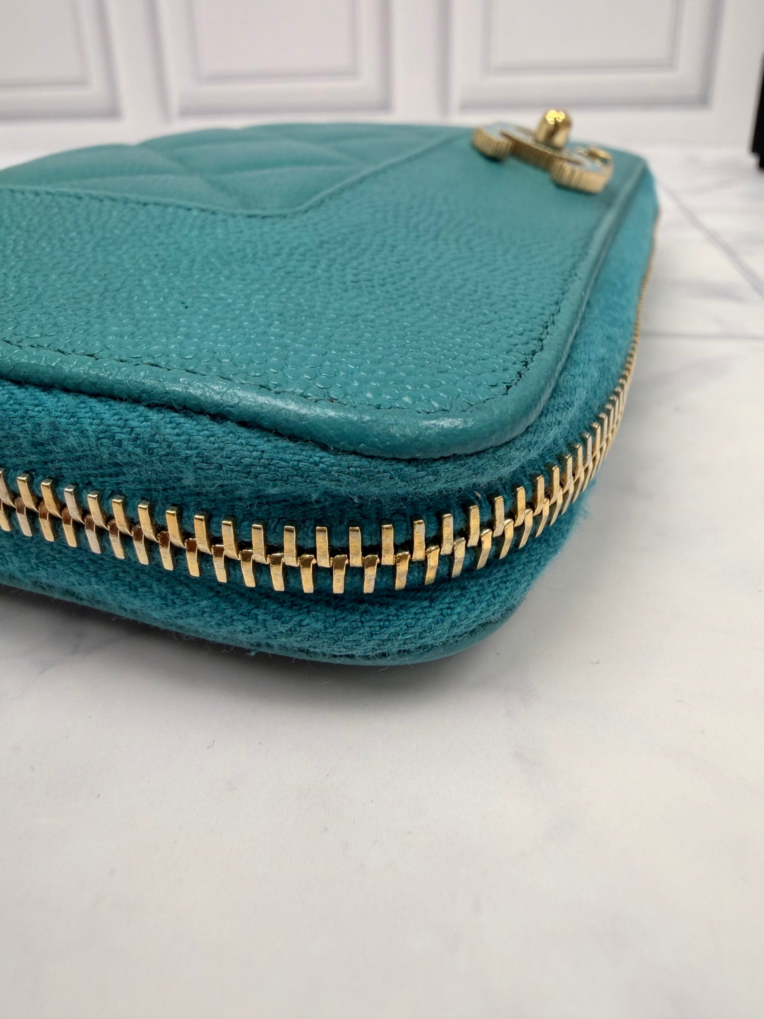 Chanel Turquoise Quilted Caviar Leather Mademoiselle Wallet 