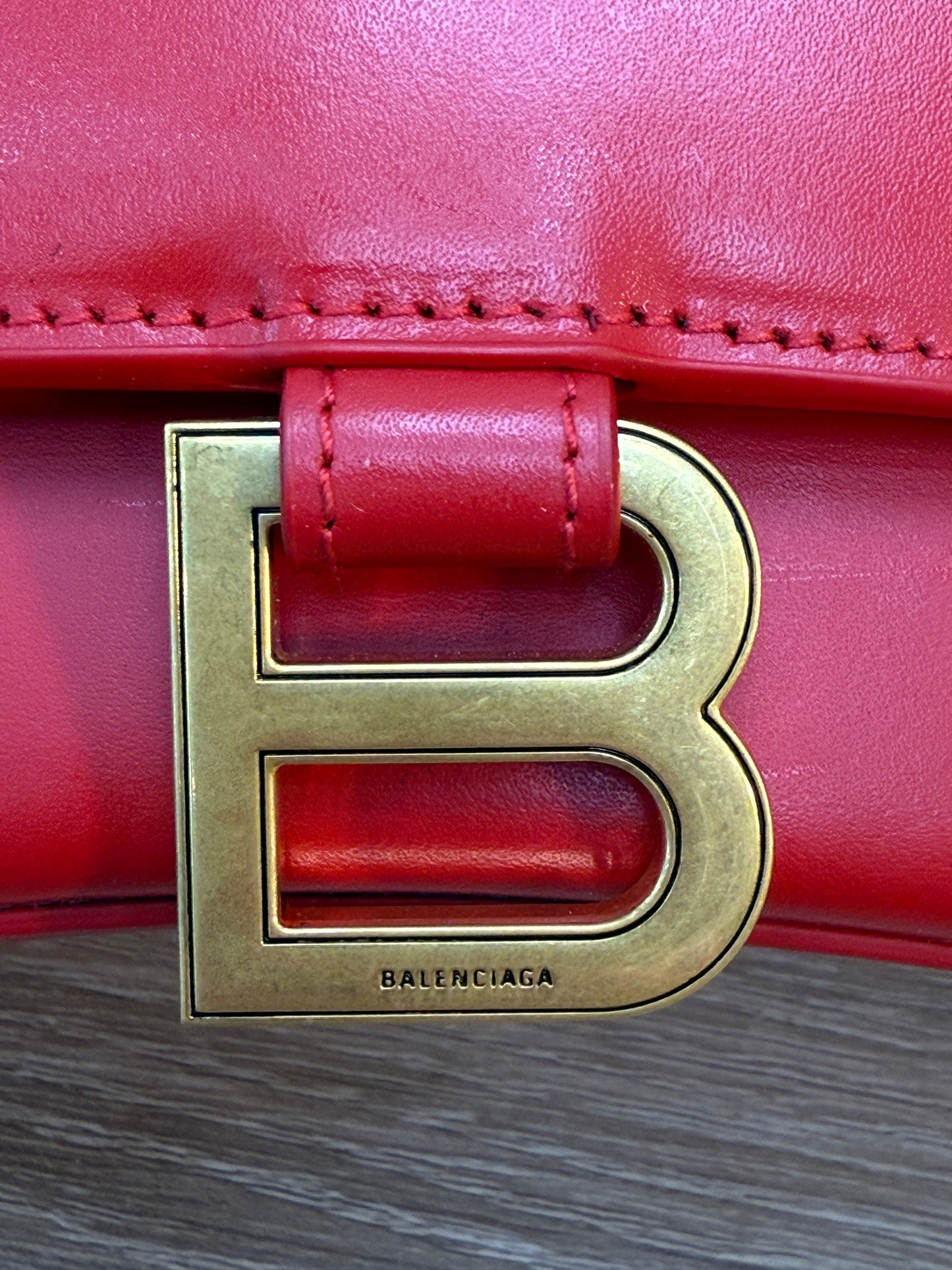 Balenciaga Red Calfskin Small Hourglass Top Handle Bag